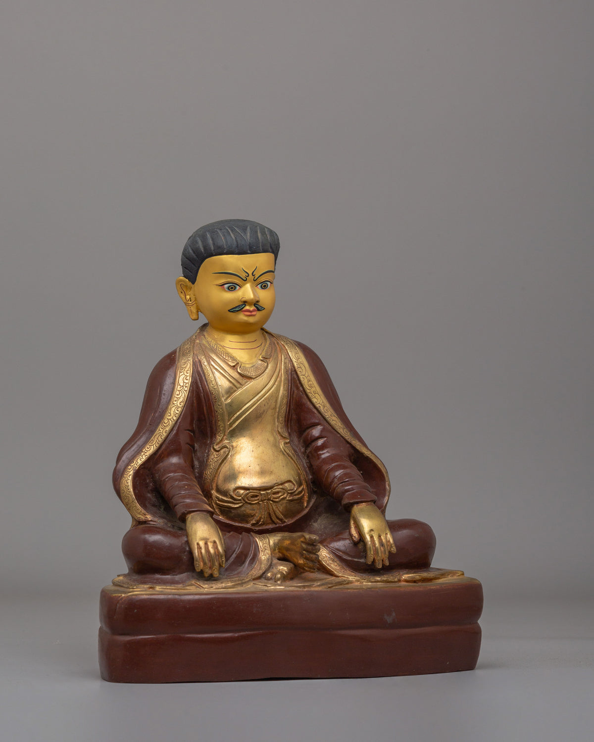 Buddhist Kagyu Master Marpha Sculpture | 24K Gold Plated Copper Deity