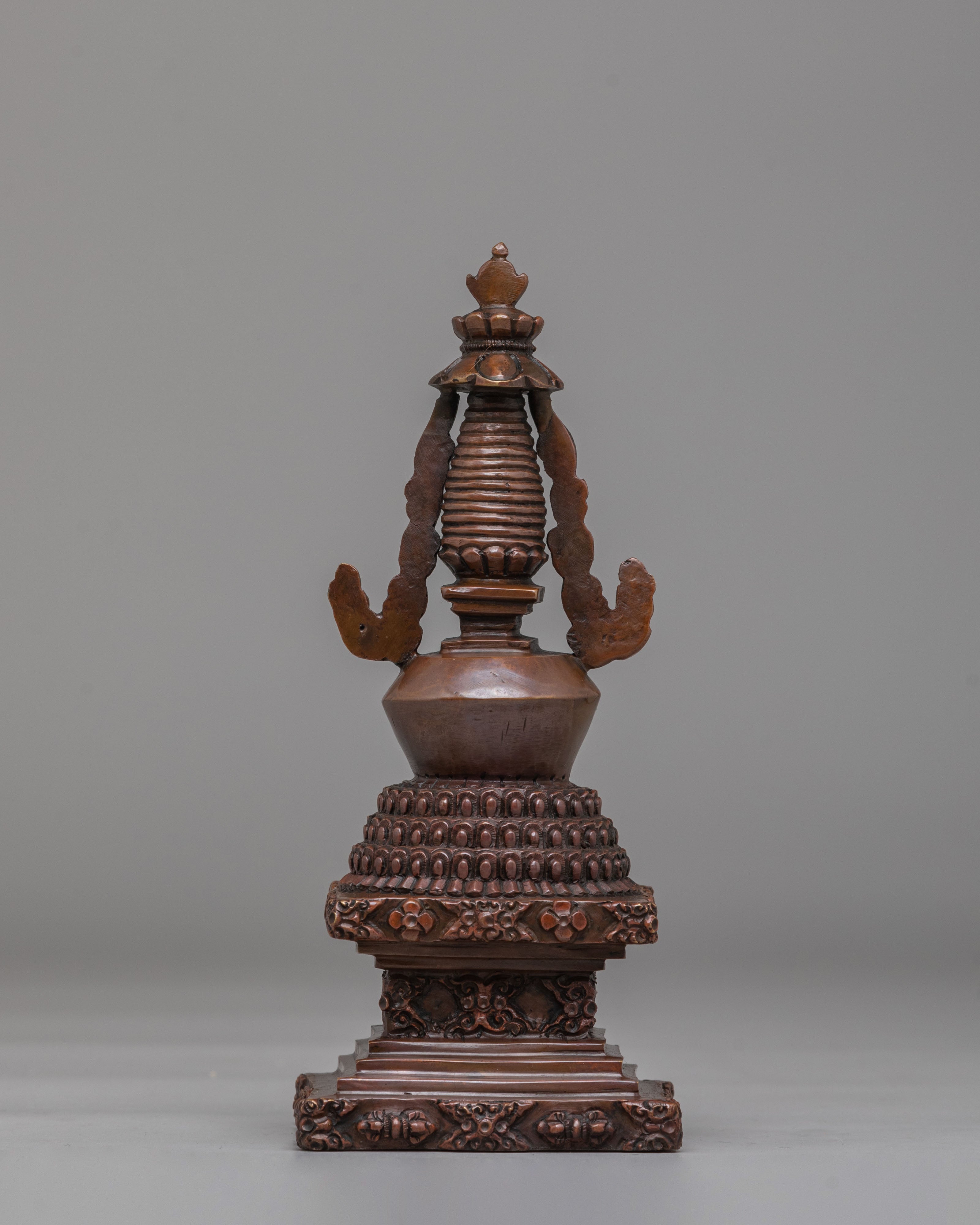 Traditional Lotus Blossom Stupa | Handcrafted Oxidized Copper Sacred Decor