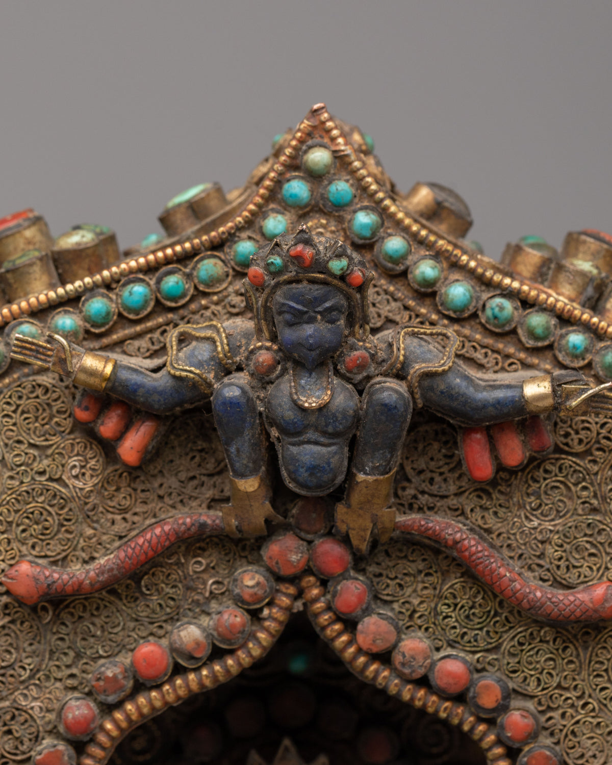 Handcrafted Ghau Box with Deity | Copper Ritual Box with Gemstones