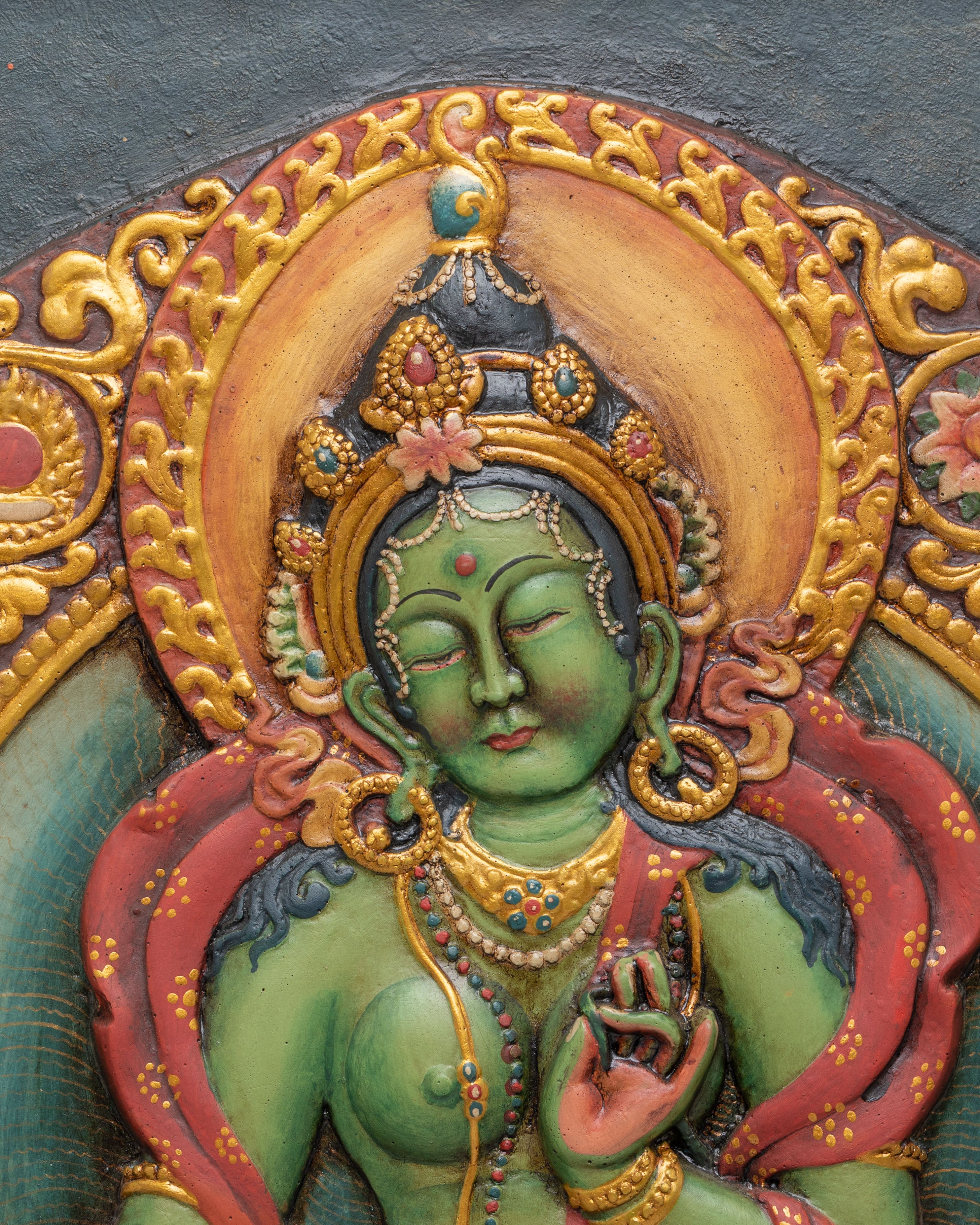 Traditional Green Tara Wall Hanging | Handcrafted Wooden Art