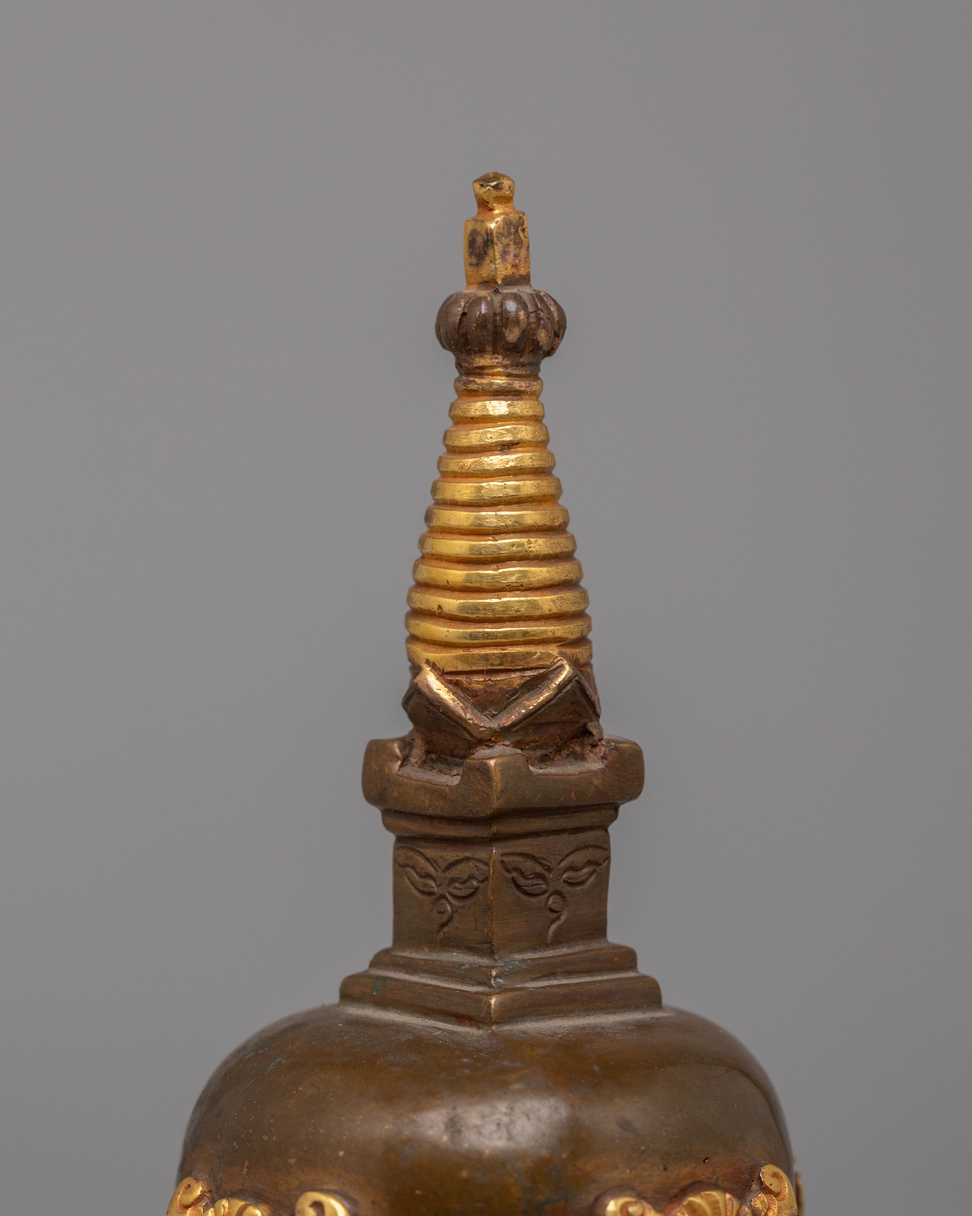 Sacred Carved Stupa with Deities | Perfect for Meditation and Spiritual Decor