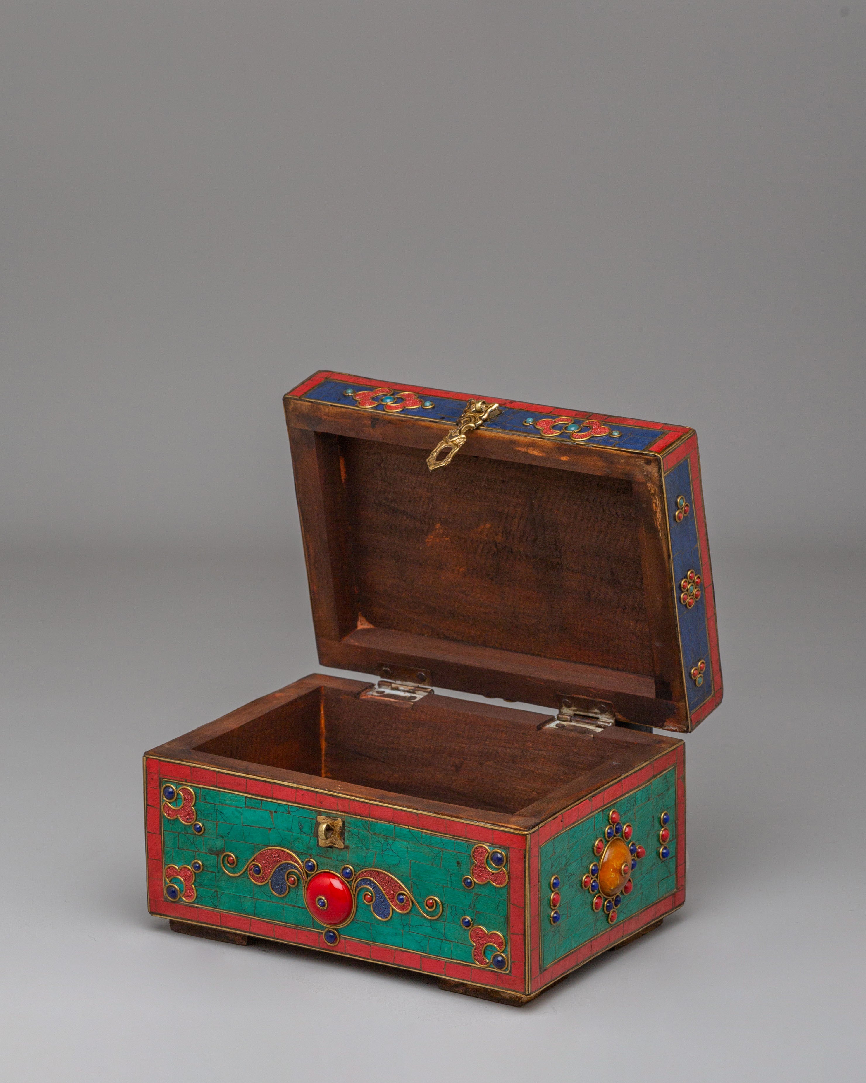 Himalayan Jewellery Storage Box | Gemstone Decorated Wooden Treasure Chest