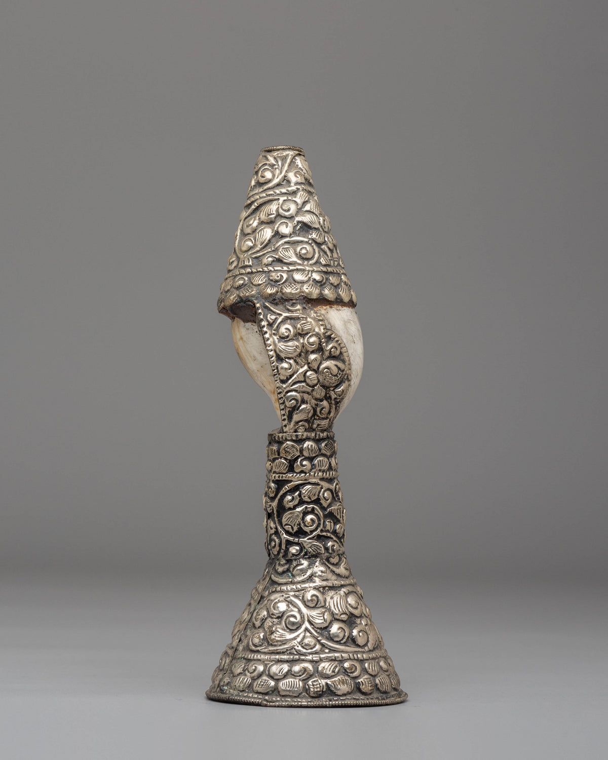 Tibetan Stamp for Rituals | Silver & Conch Shell Buddhist Ritual Object