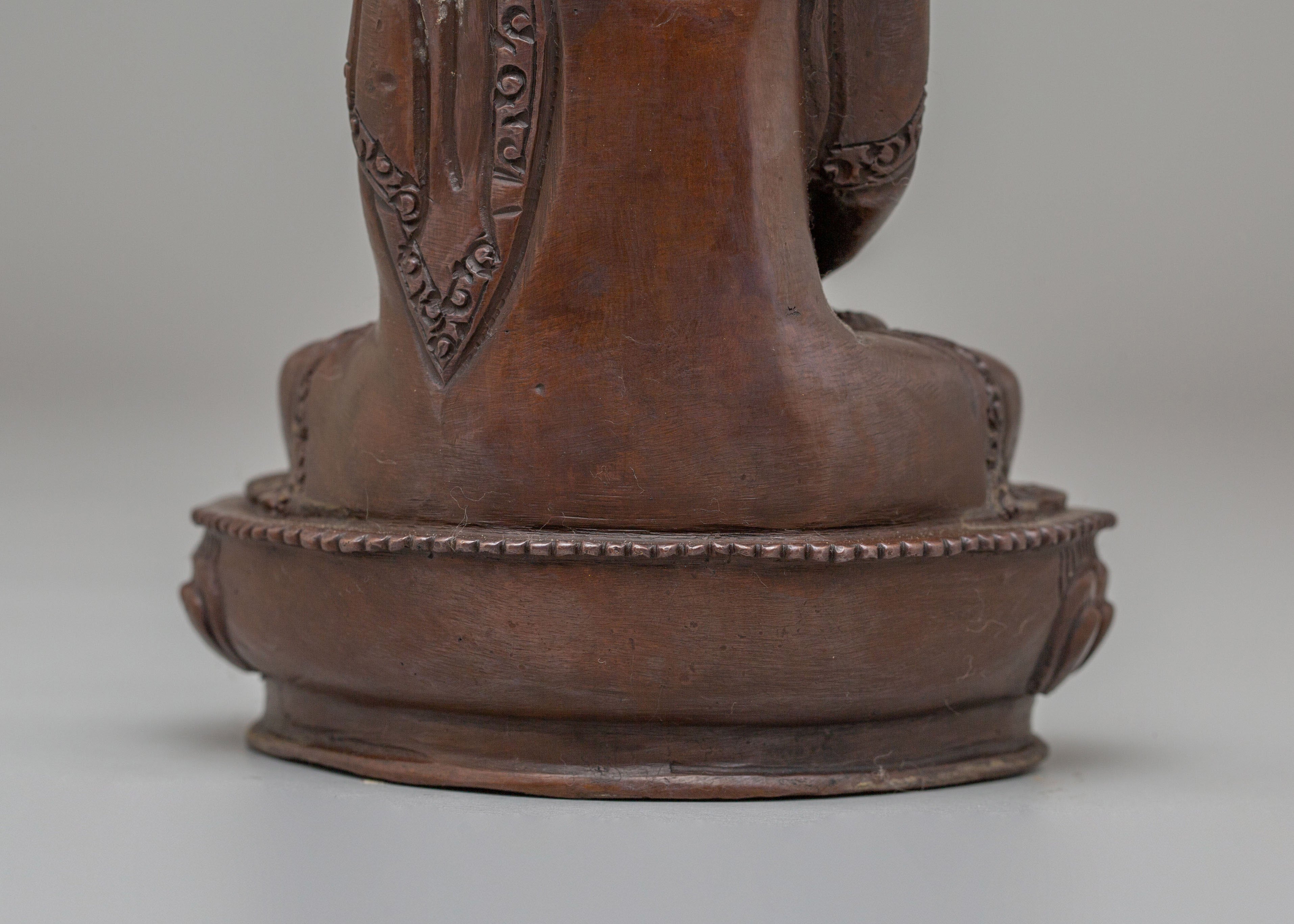 Sacred Amitabha Buddha Altar Statue | Oxidized Copper Buddhist Sculpture