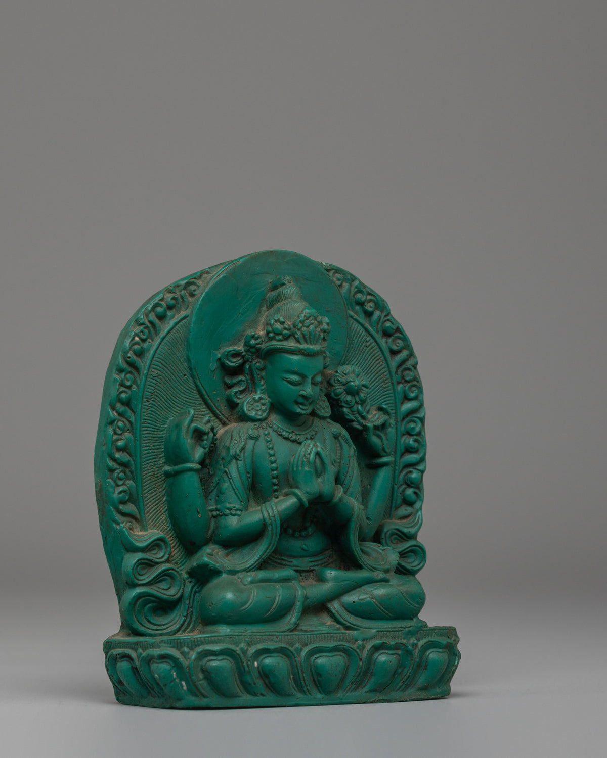 Tibetan Avalokiteshvara Statue | Compressed Turquoise Buddhist Compassion Sculpture