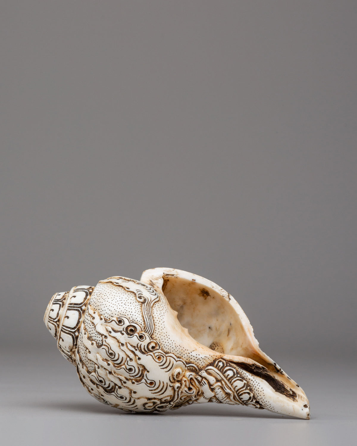 Six-Armed Mahakala Conch | Sacred Carved Ritual Shell