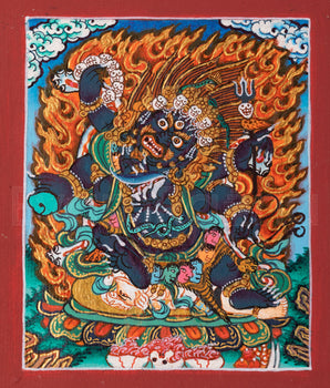 Six-Armed Mahakala Thangka for Locket | Tibetan Protector Deity Art