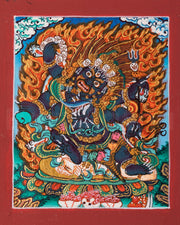 Six-Armed Mahakala Thangka for Locket | Tibetan Protector Deity Art