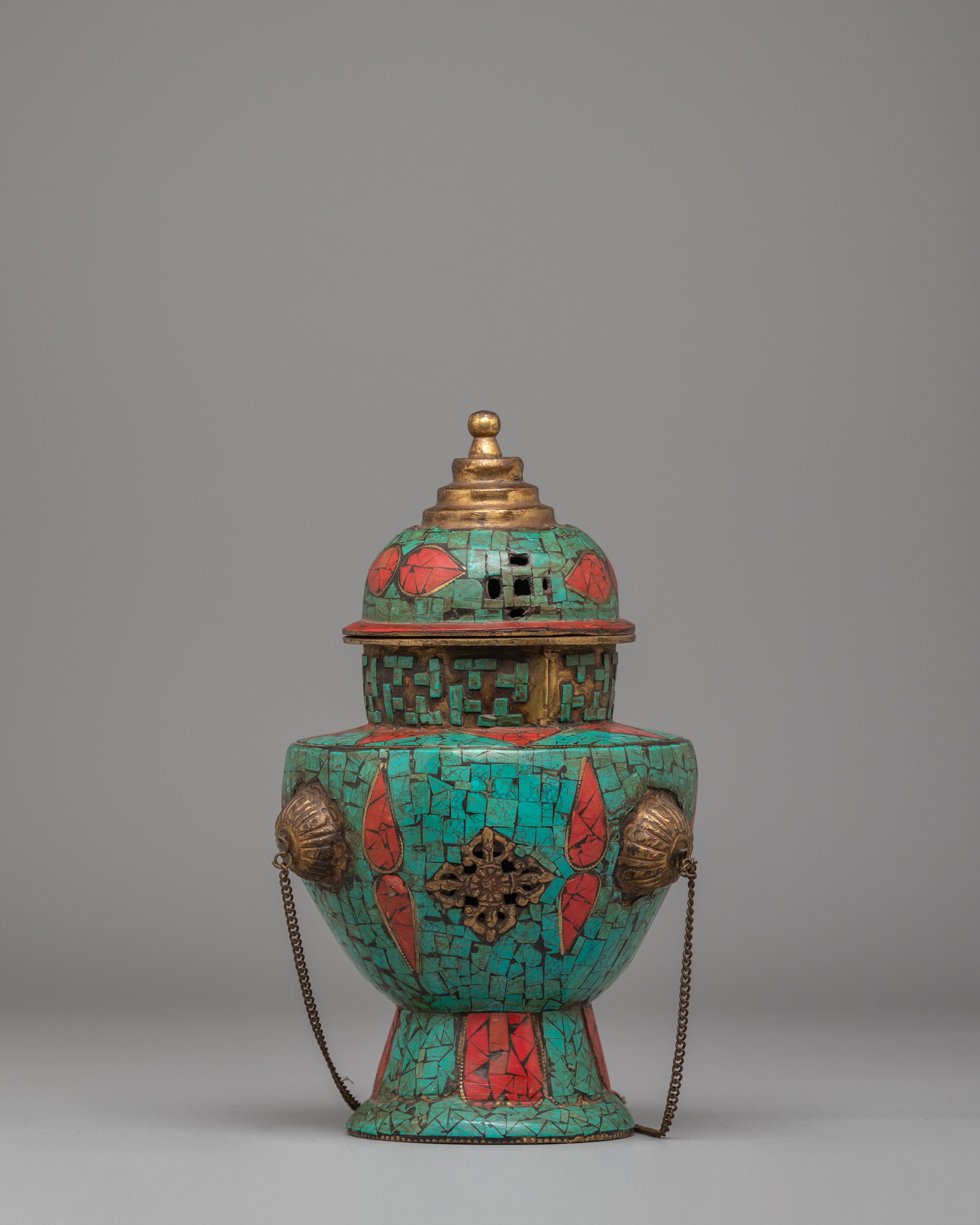 Spiritual Ritual Incense Burner | Tibetan Copper & Turquoise Decor