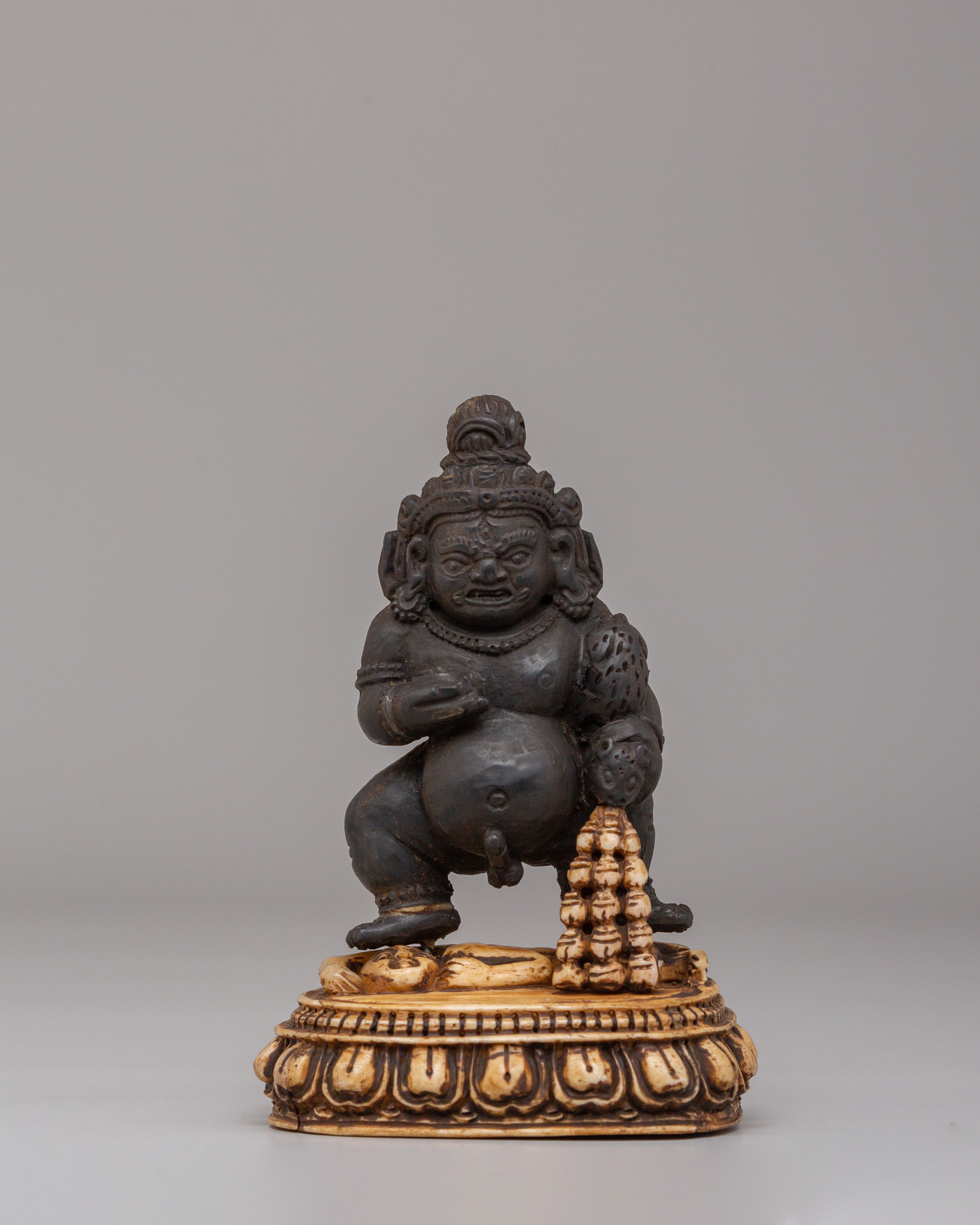 Black Dzambhala Wealth Deity Statue | Buffalo Bone Buddhist Deity Sculpture