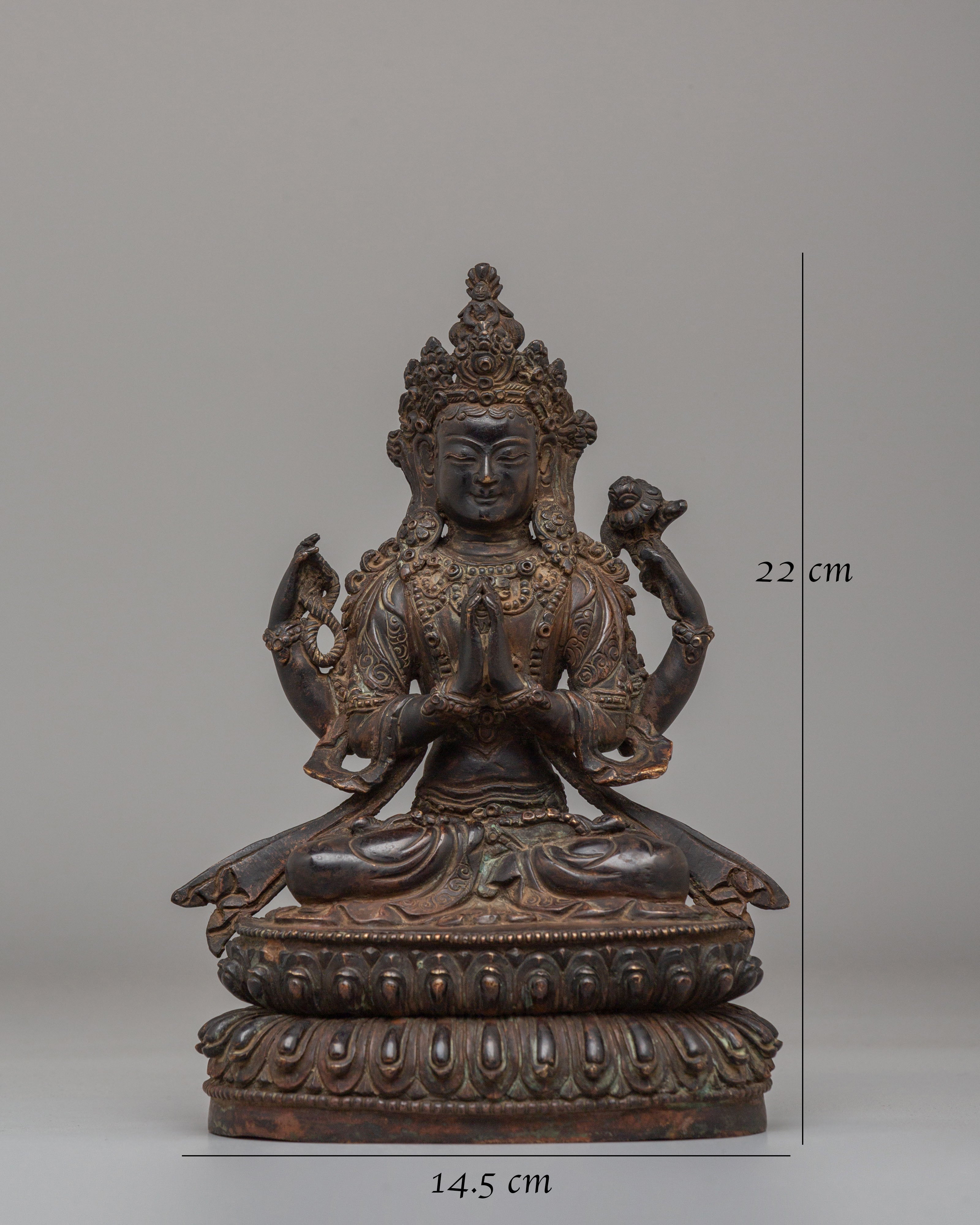 Handmade Buddhist Chenrezig Sculpture | Tibetan Avalokiteshvara Artwork