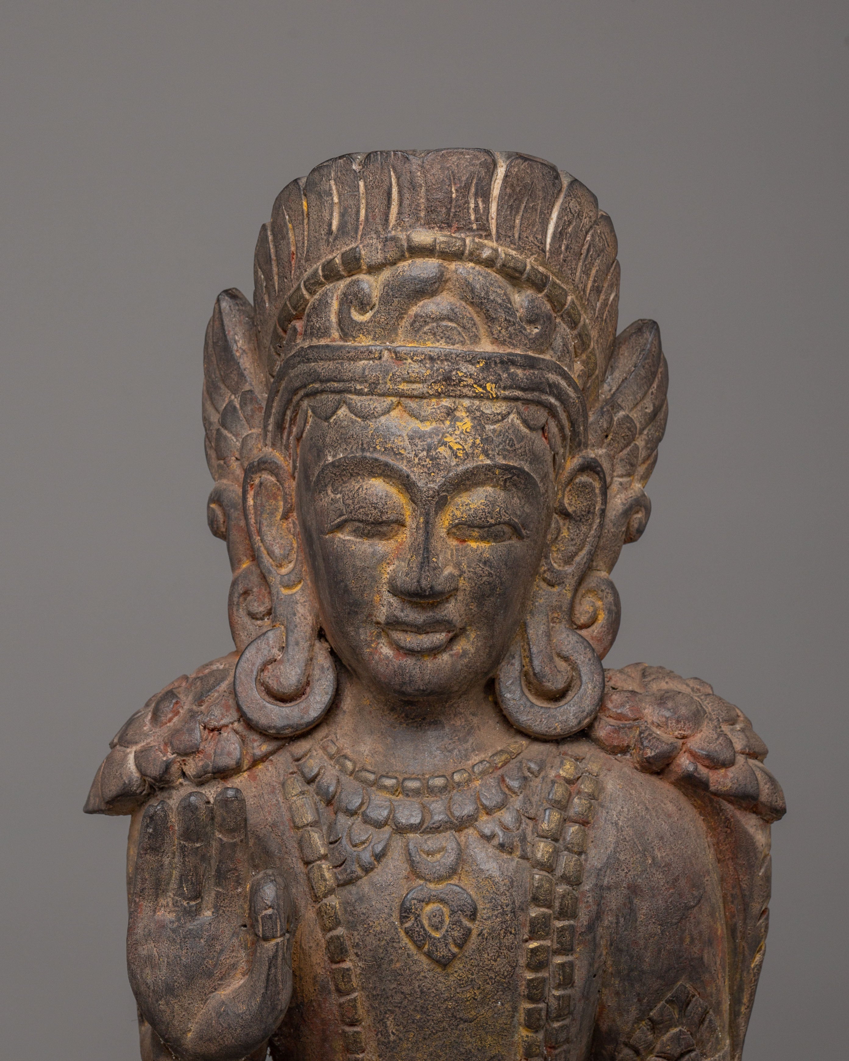 Handcrafted Indra Statue | Wooden Hindu God Sculpture