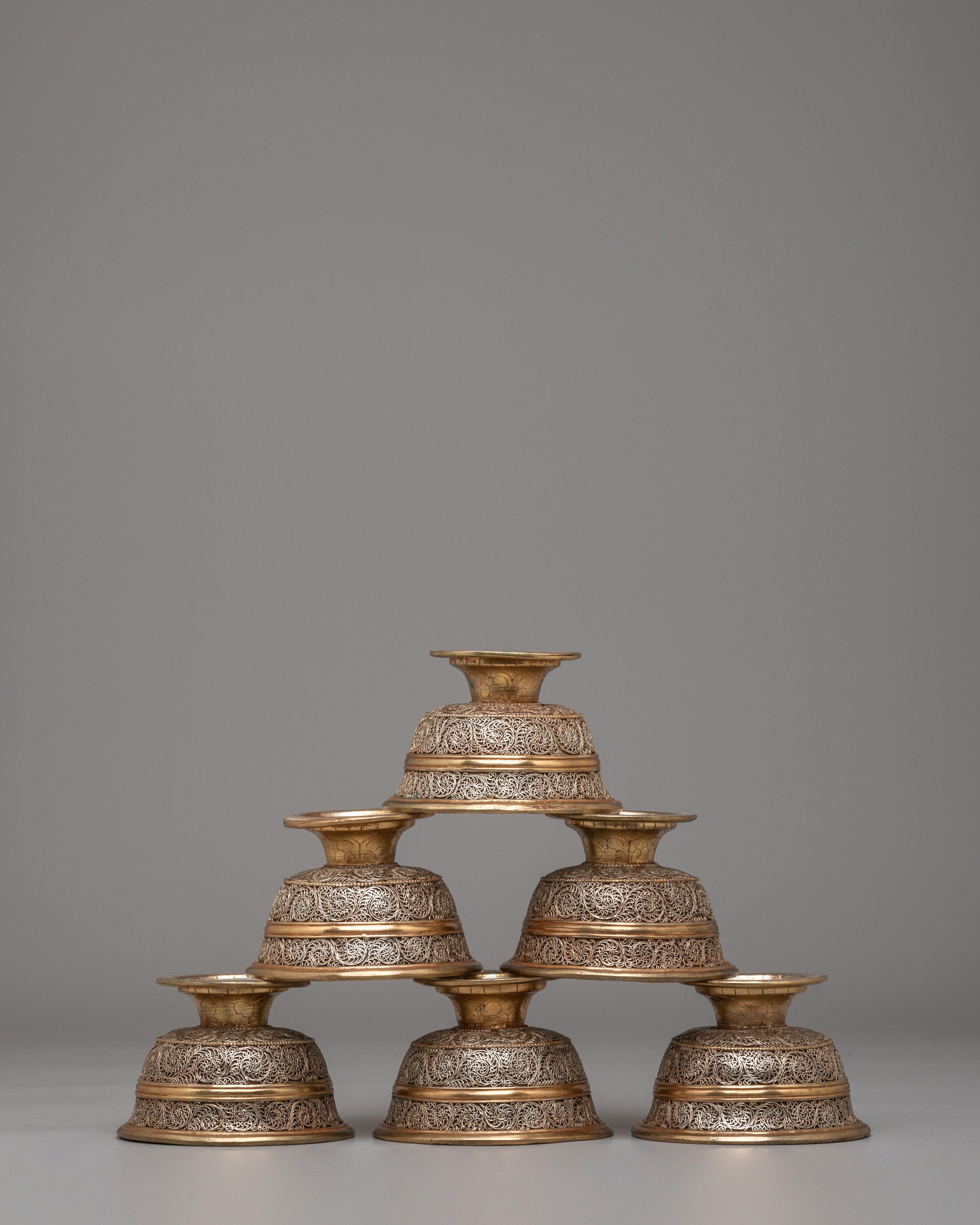 Ceremonial Offering Bowl Set | Tibetan Altar Bowls