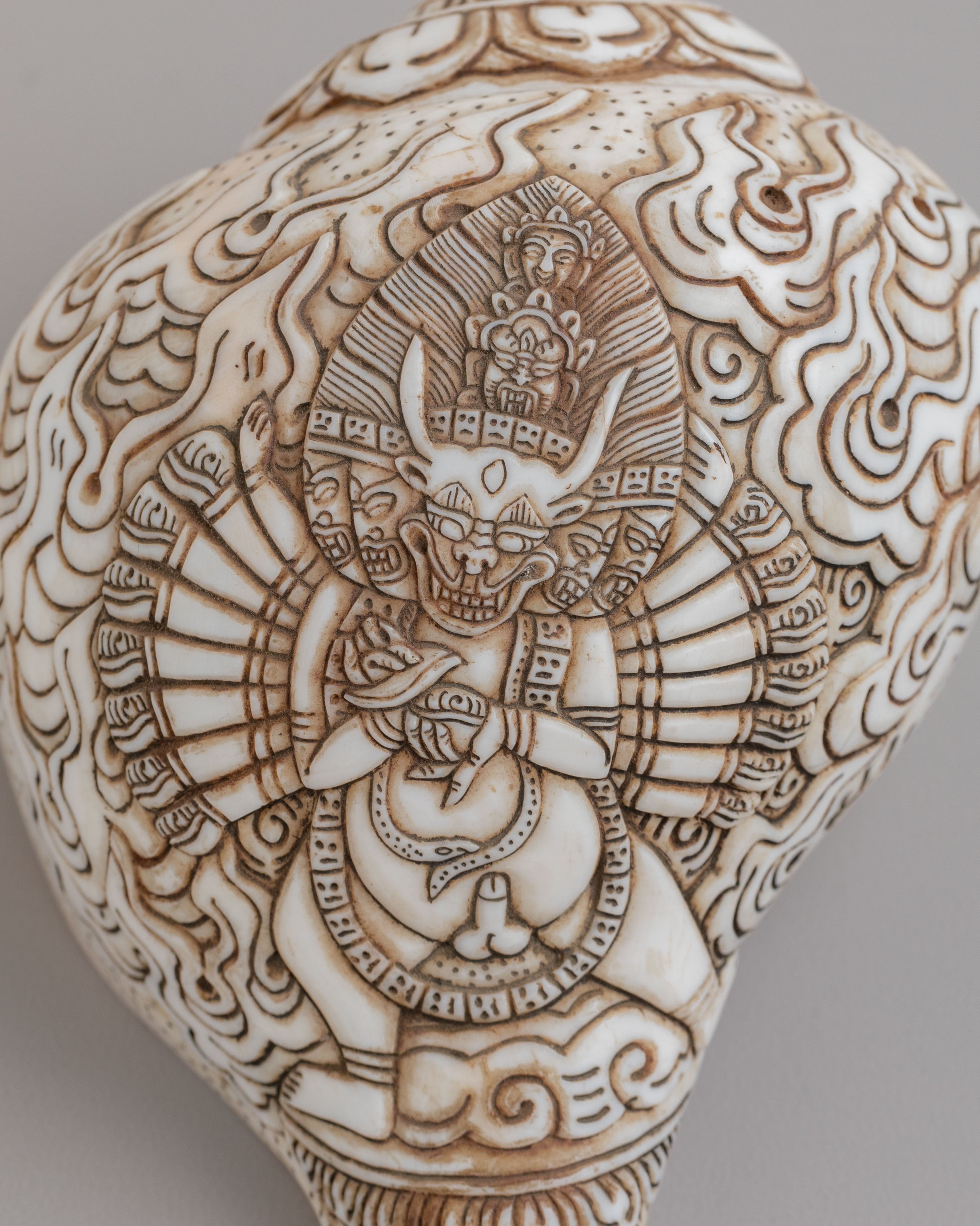 Yama Dharmaraja Engraved Conch | Handcrafted Tibetan Ritual Conch Shell