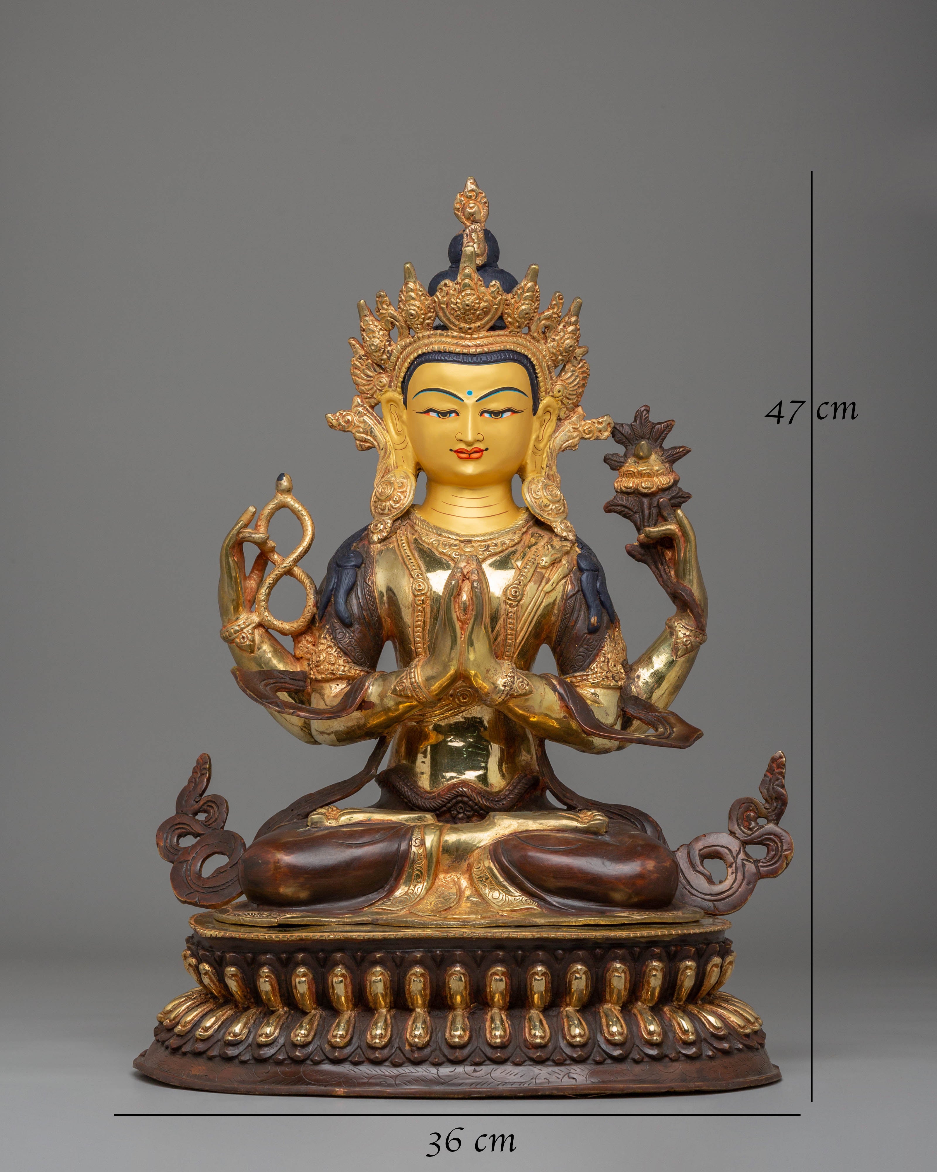 Chenrezig Meditation Statue | 24K Gold Gilded Avalokiteshvara Buddhist Sculpture
