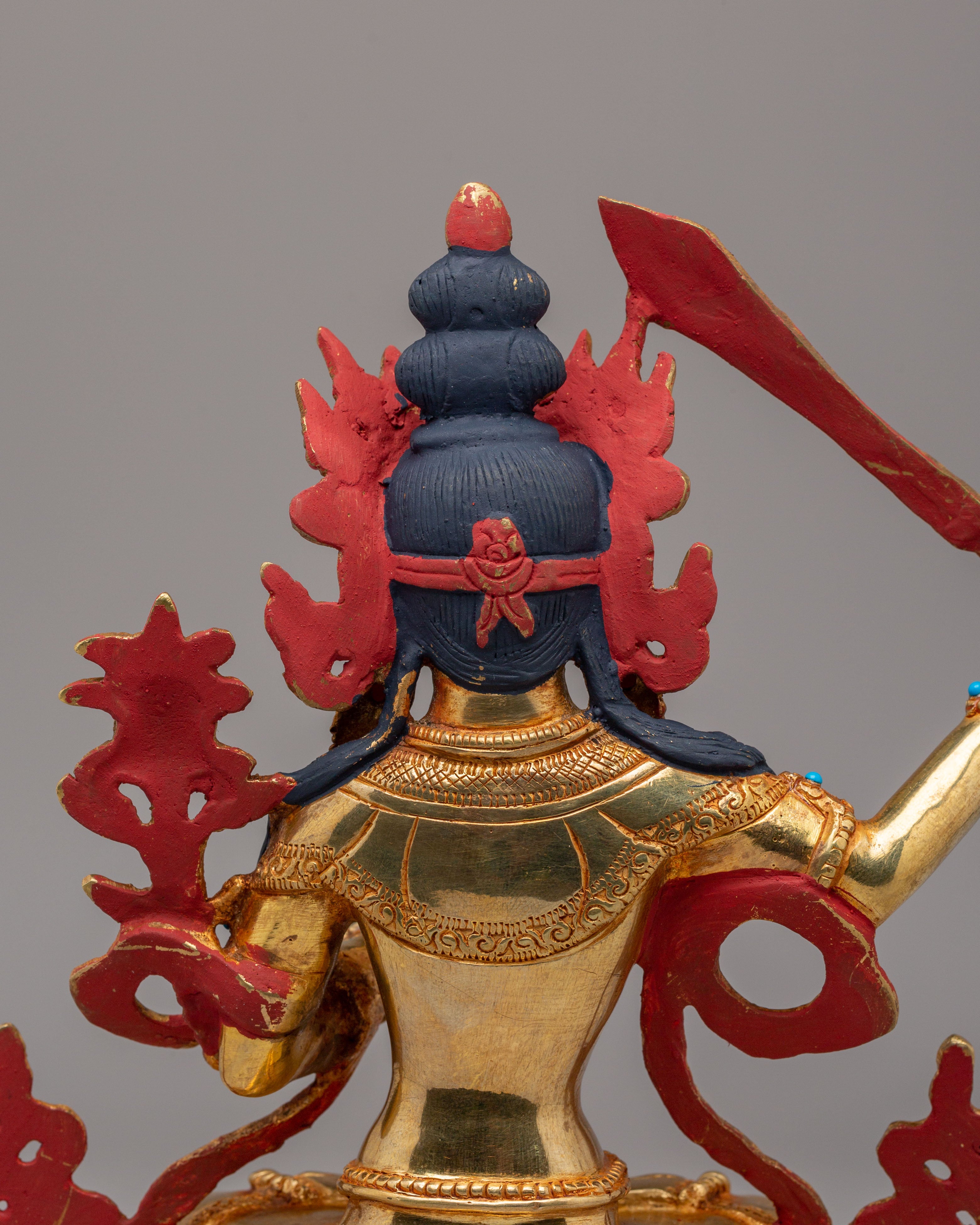 Handmade Wisdom Manjushri Statue | 24K Gold Plated Tibetan Buddhist Sculpture