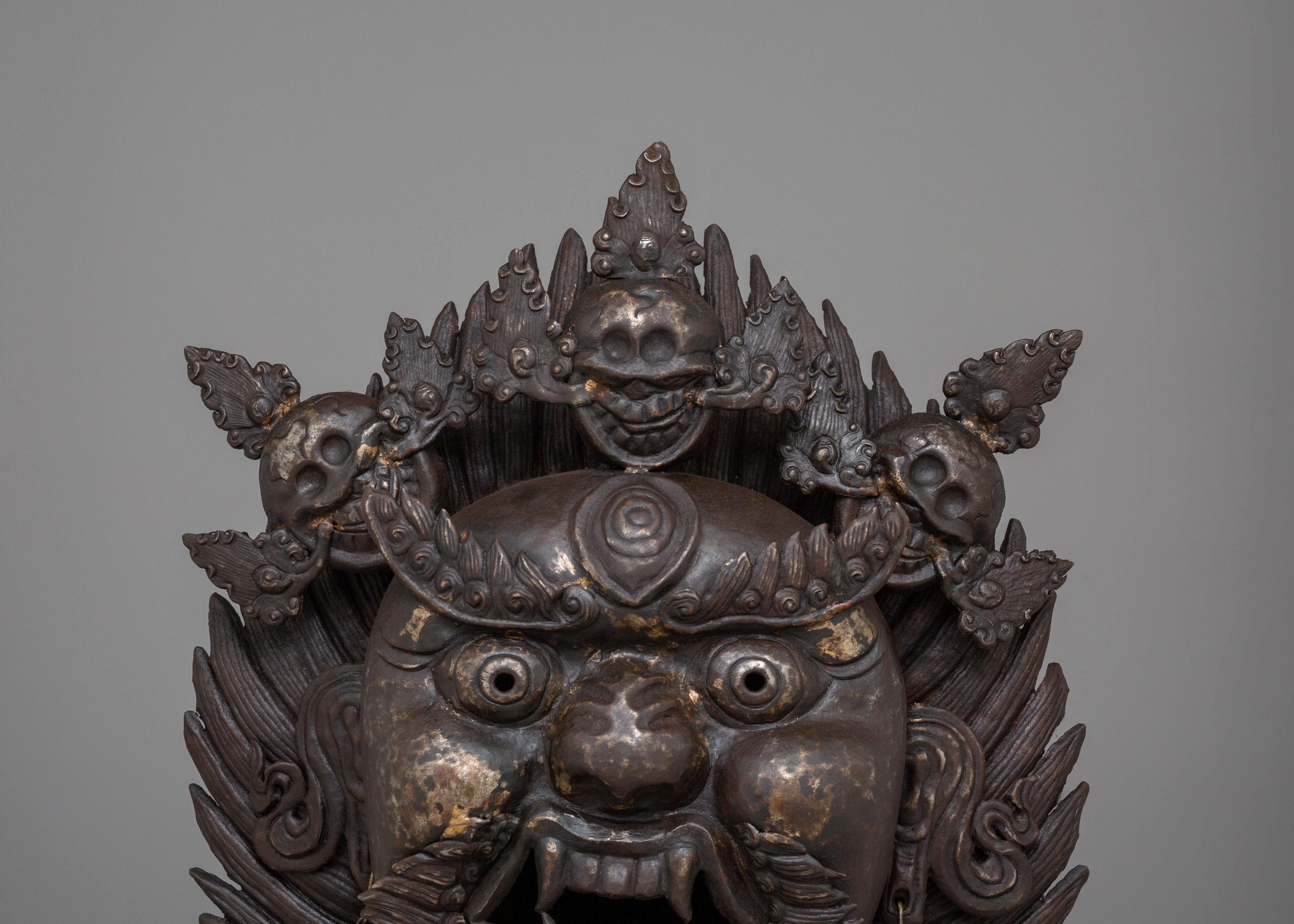Traditional Bhairava Face Sculpture | Tibetan Wrathful Deity Altar Decor