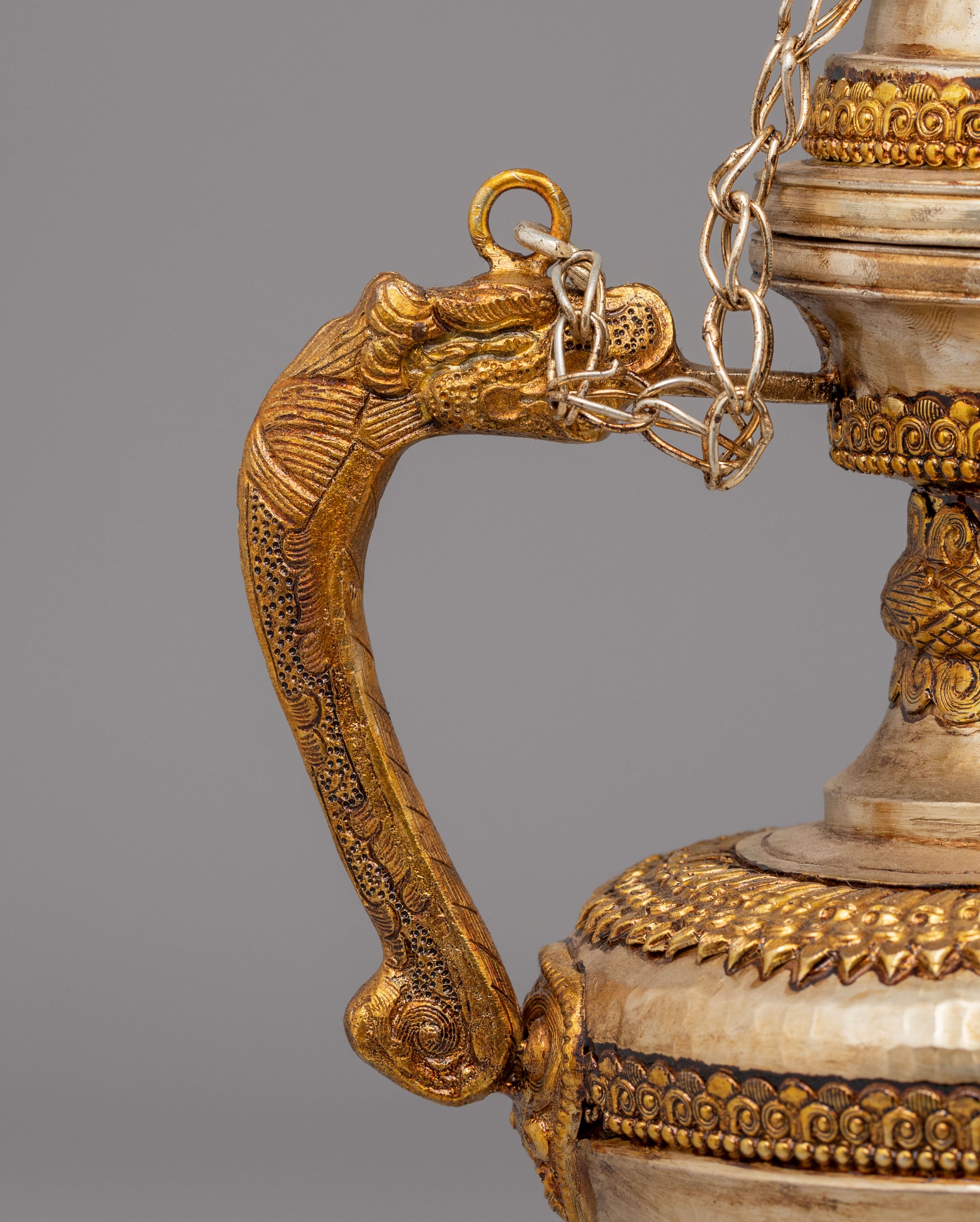Decorative Tibetan Tea Vessel | Copper Silver Gold Plated Tea Vessel