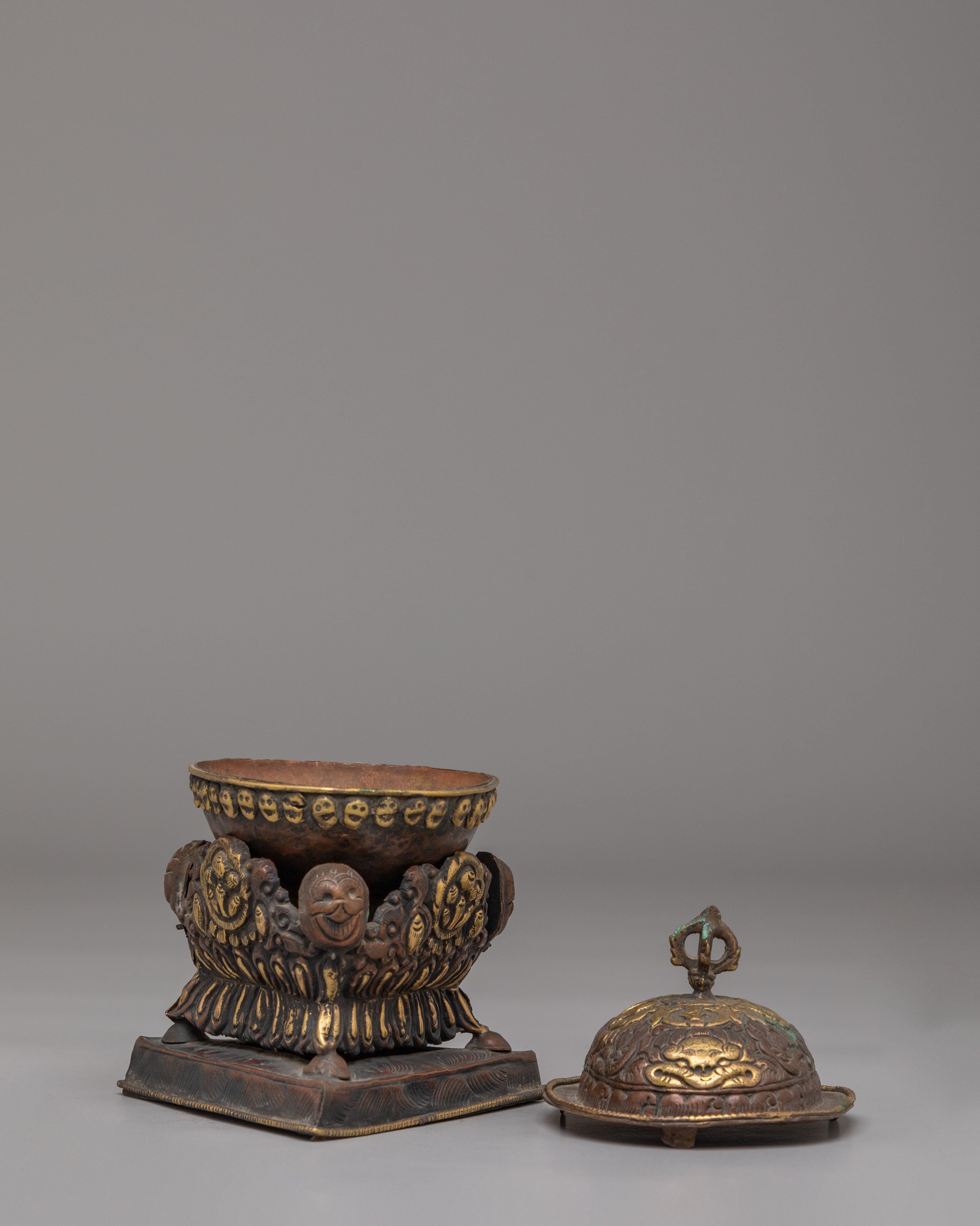 Decorative Buddhist Kapala Vessel | Tibetan Ritual Skull Cup