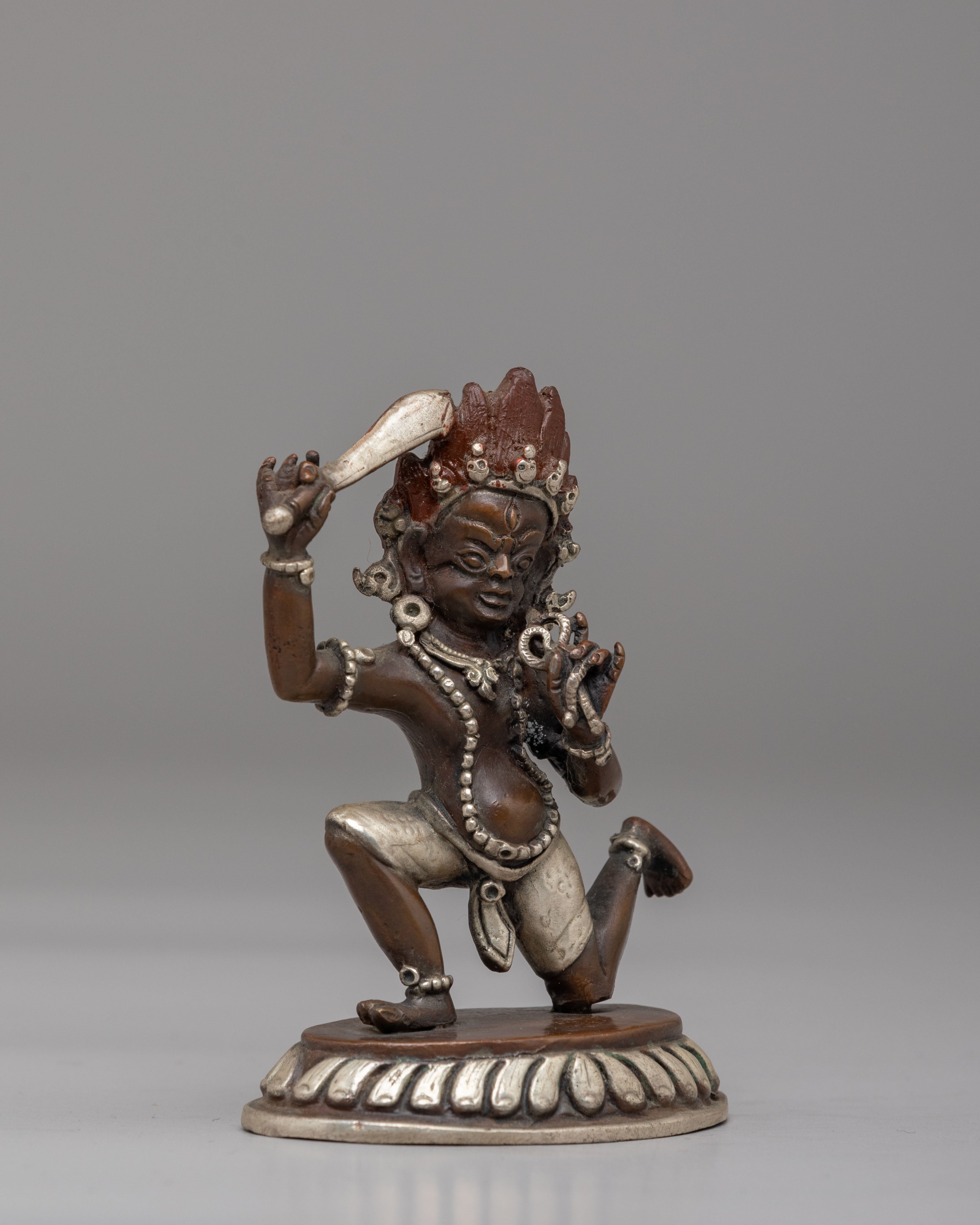 Spiritual Achala Sculpture | Silver Plated Copper Wrathful Deity