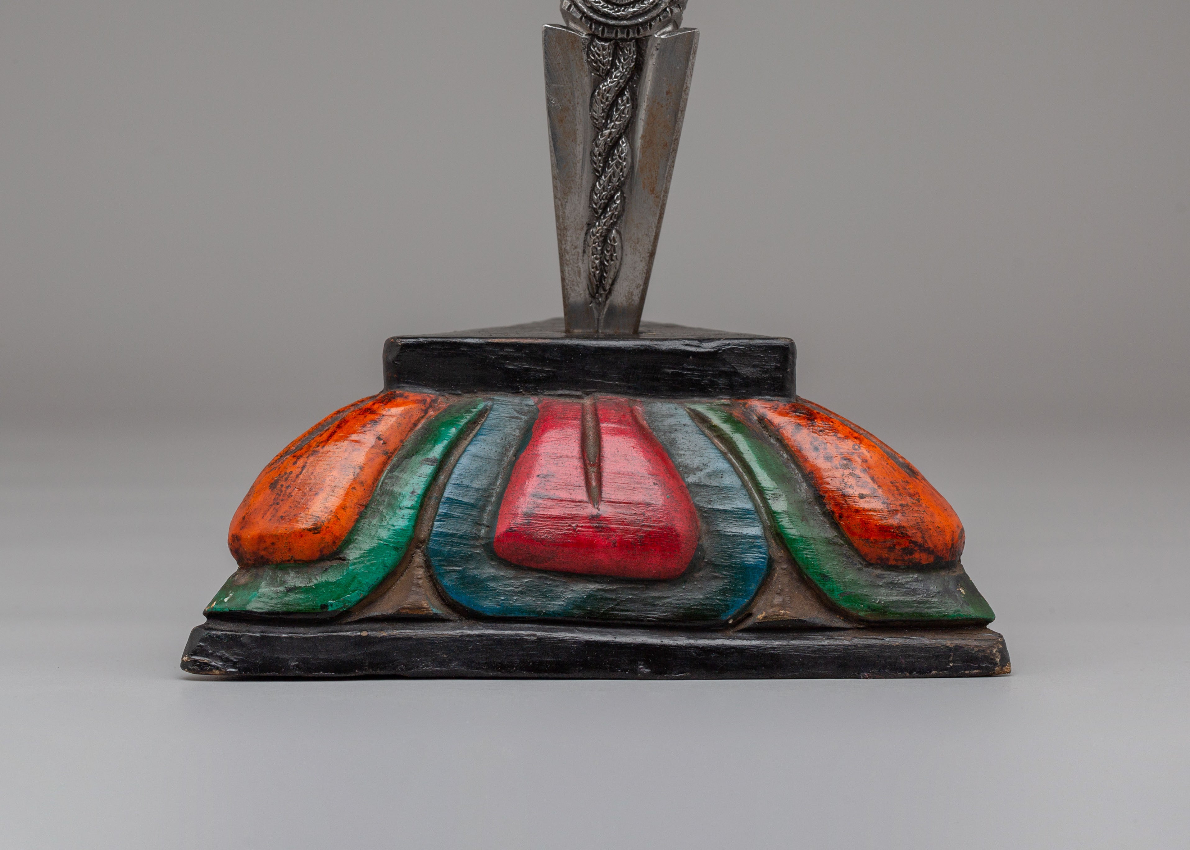 Handmade Tibetan Ritual Dagger | Hayagriva Altar Tool with Wooden Base for Meditation