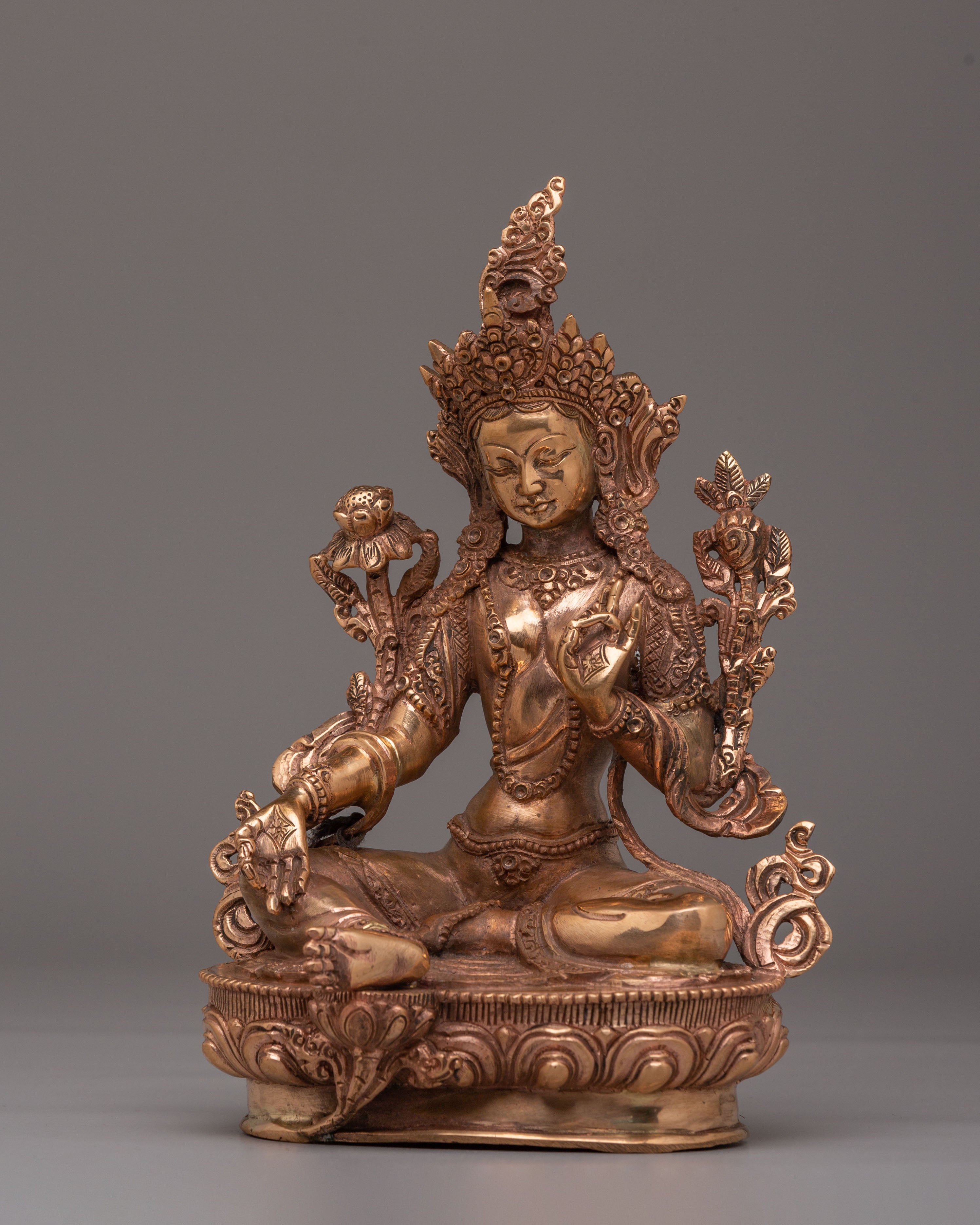Handcrafted Sacred Green Tara Statue: Embodiment of Compassion