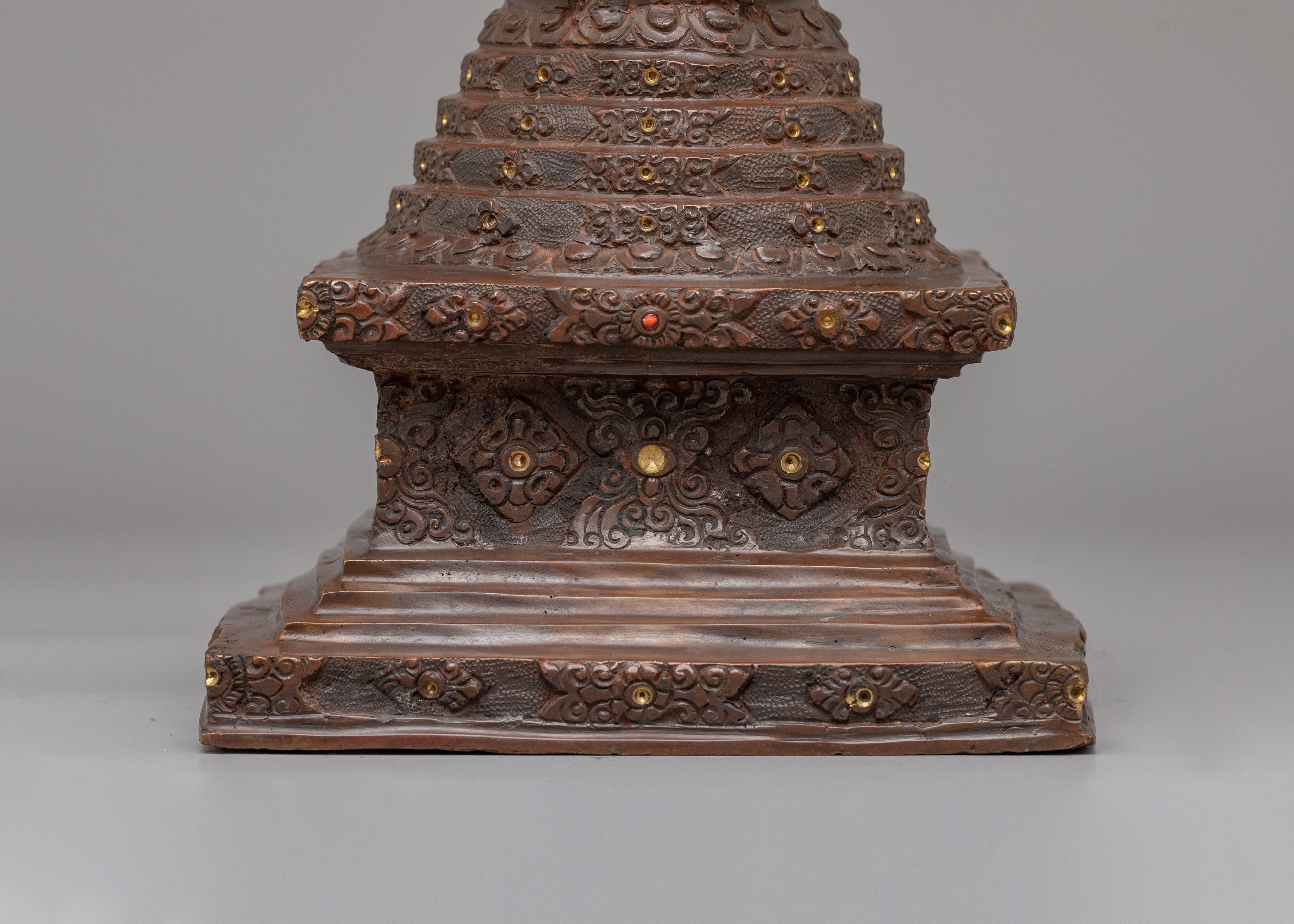 Handmade Lotus Blossom Stupa For Altar | Tibetan Ritual Art