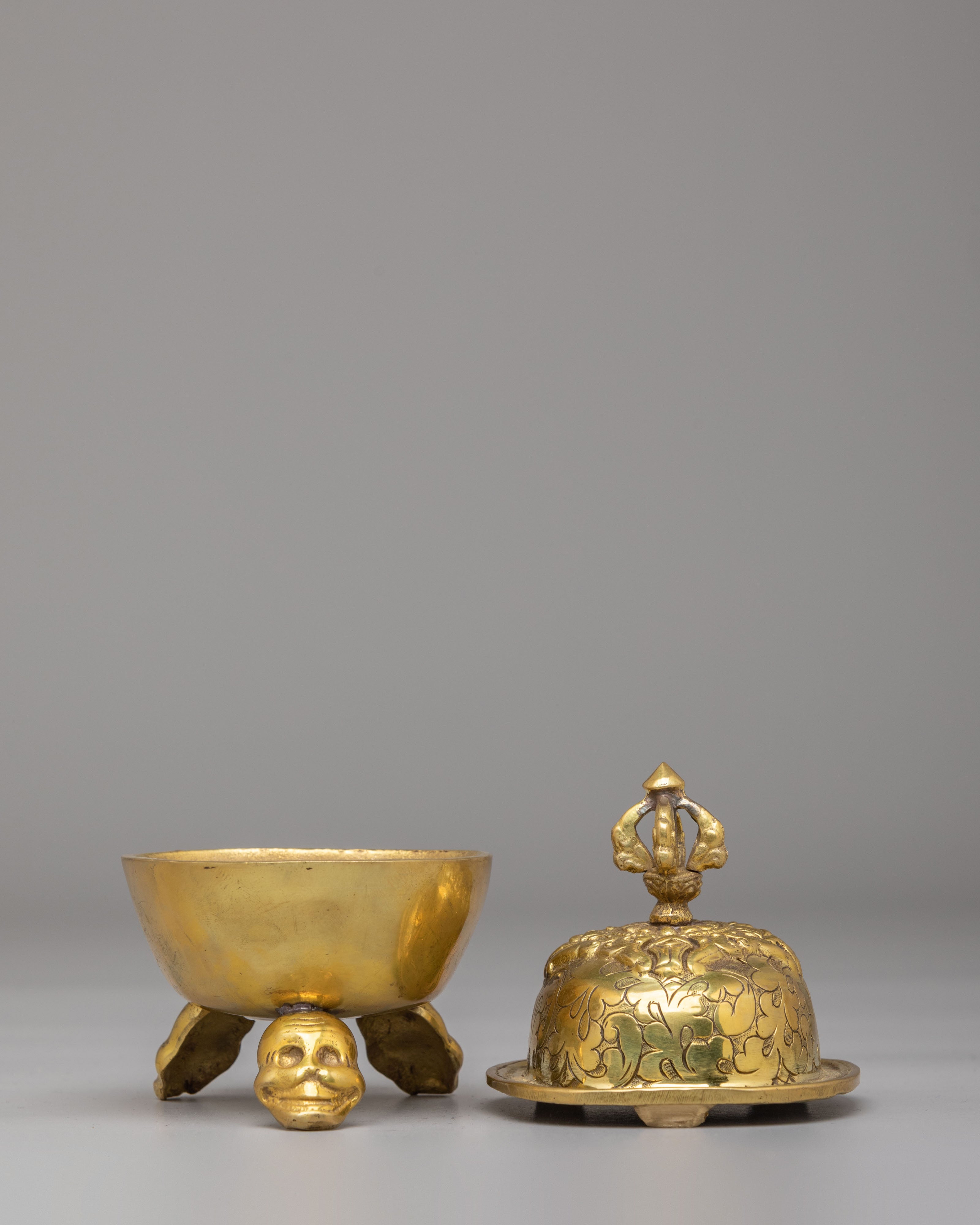Buddhist Skull Cup Offering | Brass Kapala Ritual Vessel | Sacred Altar Decor