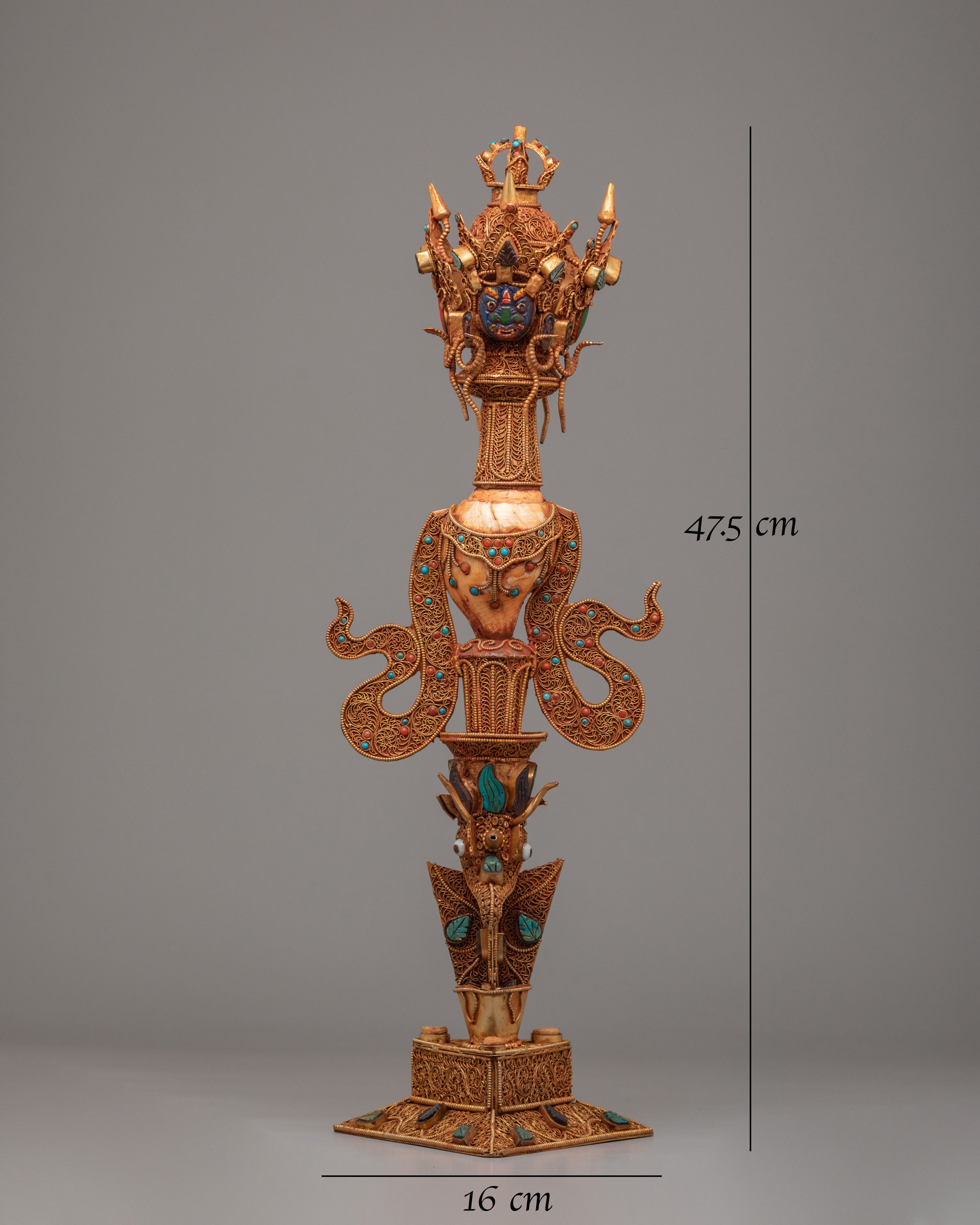 Handcrafted Himalayan Phurba for Ritual | Tibetan Dagger with Bone Carvings