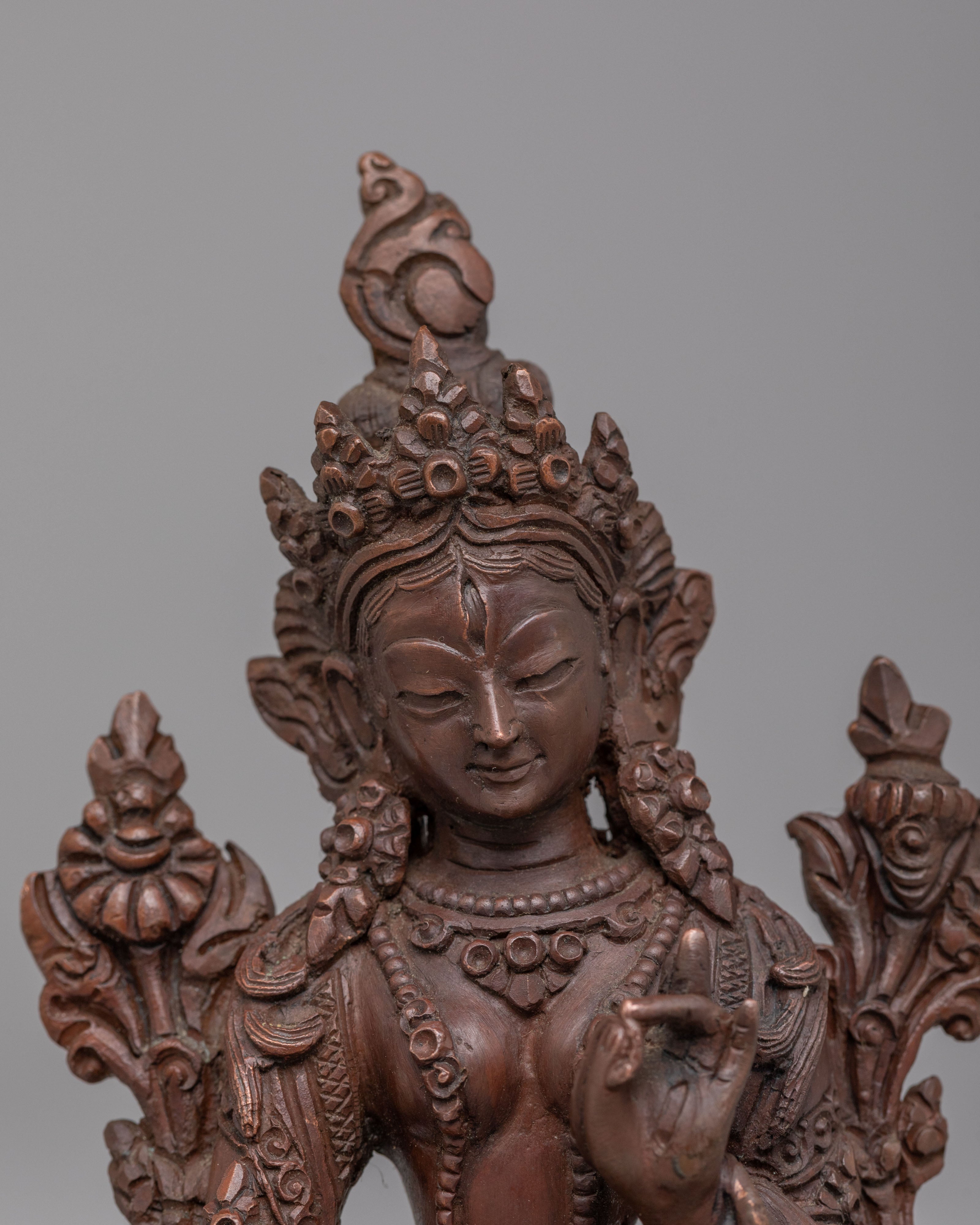Himalayan White Tara Sculpture | Handcrafted Oxidized Copper Statue for Meditation
