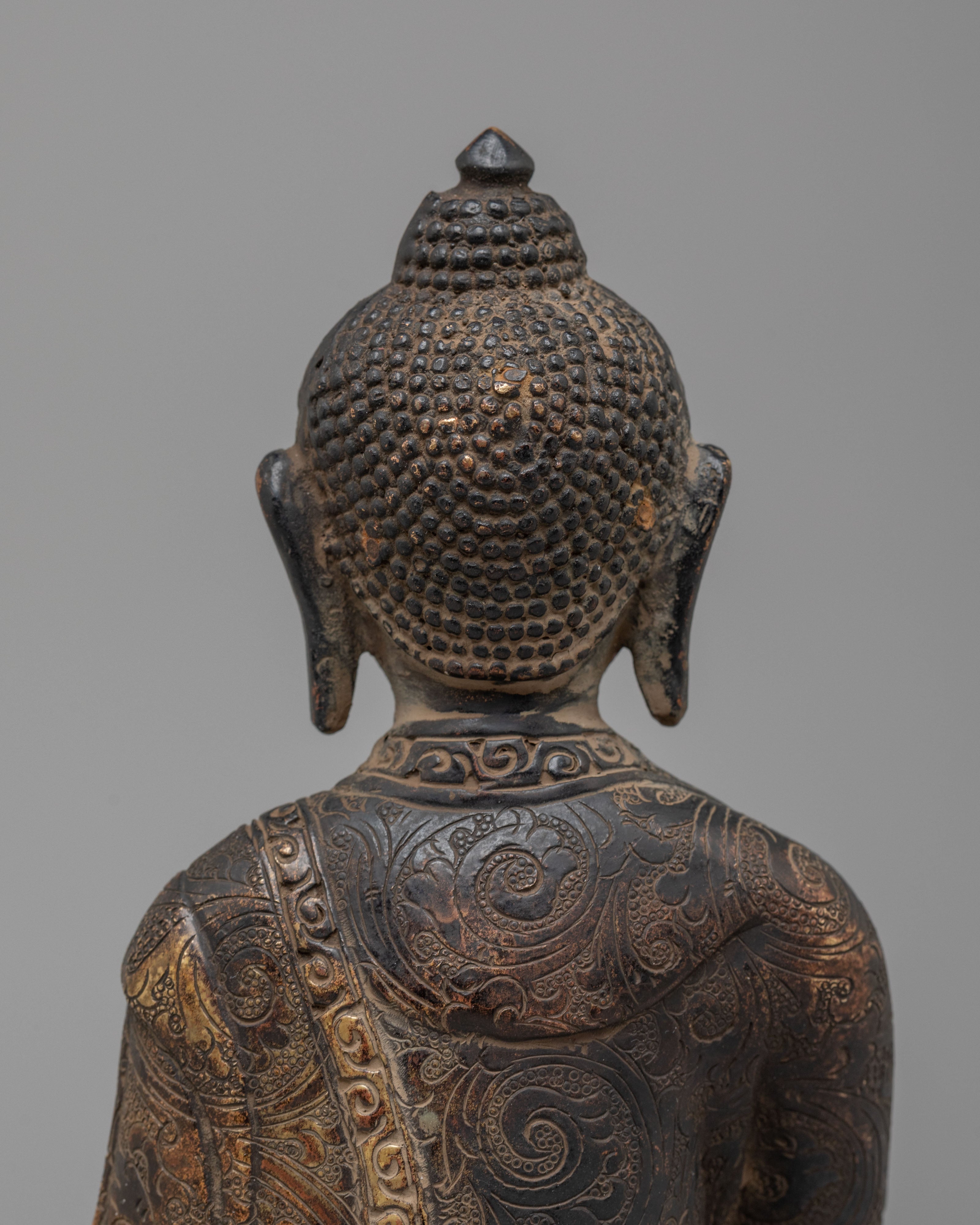 Tibetan Buddha Shakyamuni Sculpture | Oxidized Brass Buddha Figure