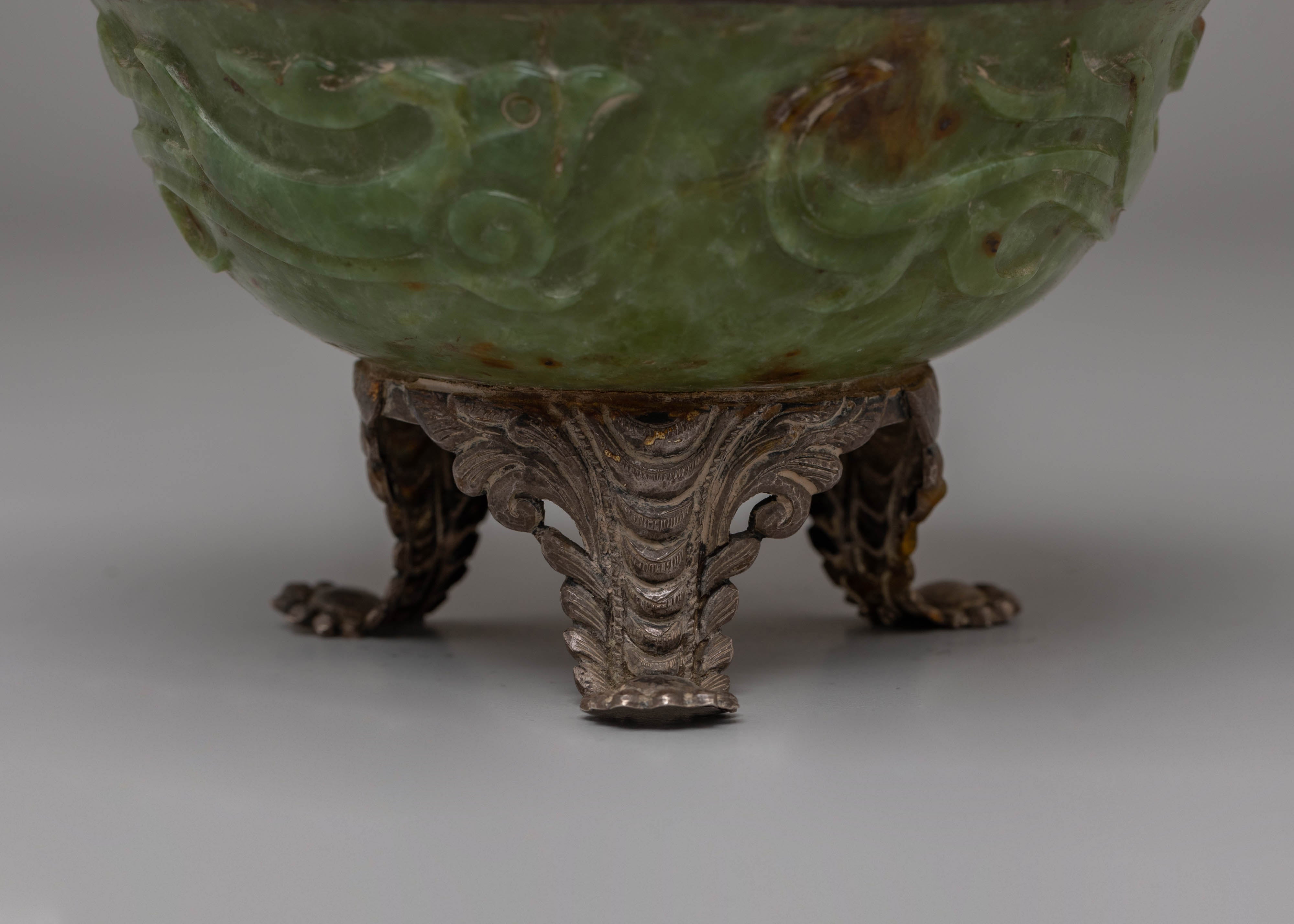 Decorative Tibetan Incense Burner | Silver and Jade Inense Burner