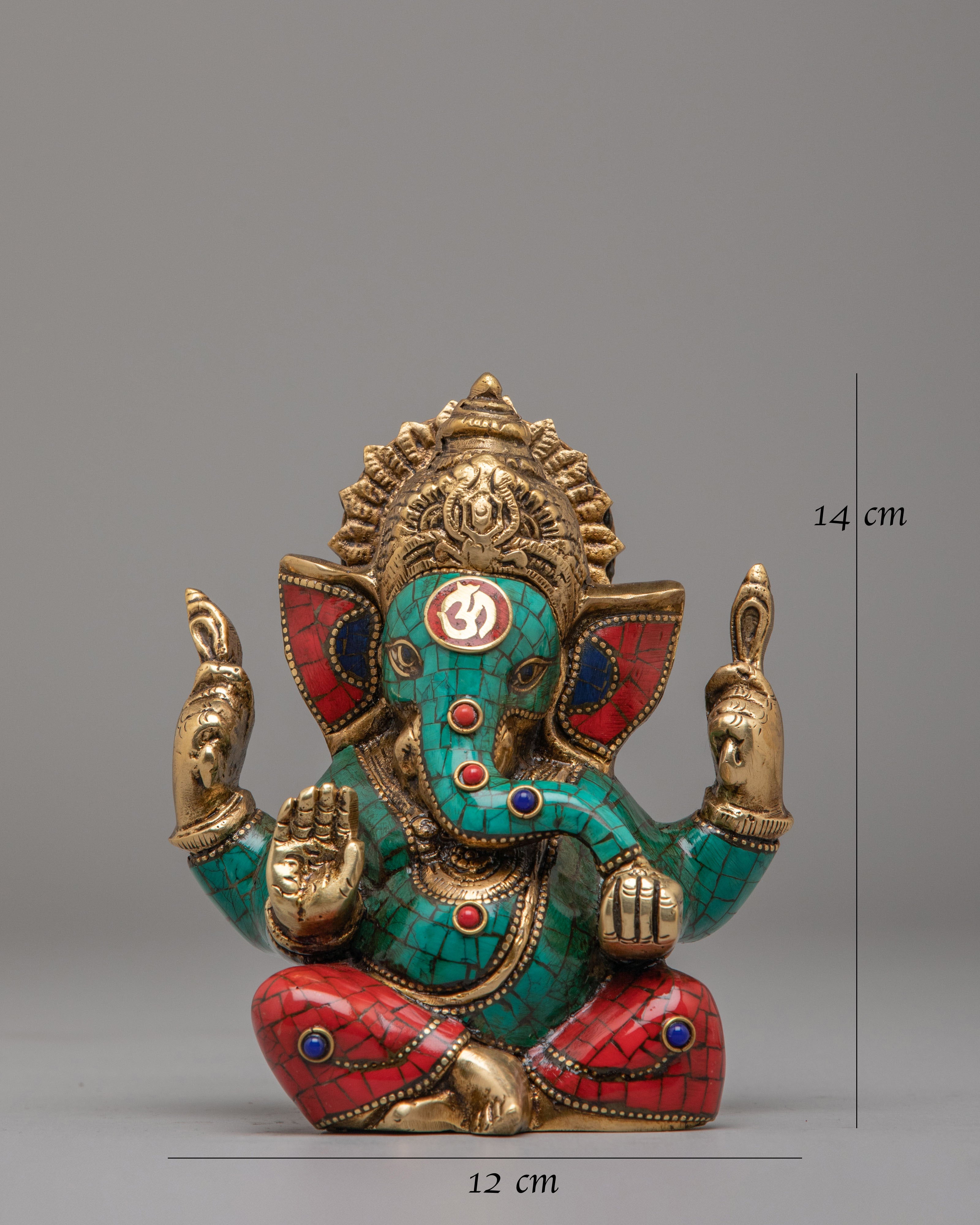 Turquoise Ganesha Statue | Handcrafted Gemstone Brass Hindu Deity Sculpture