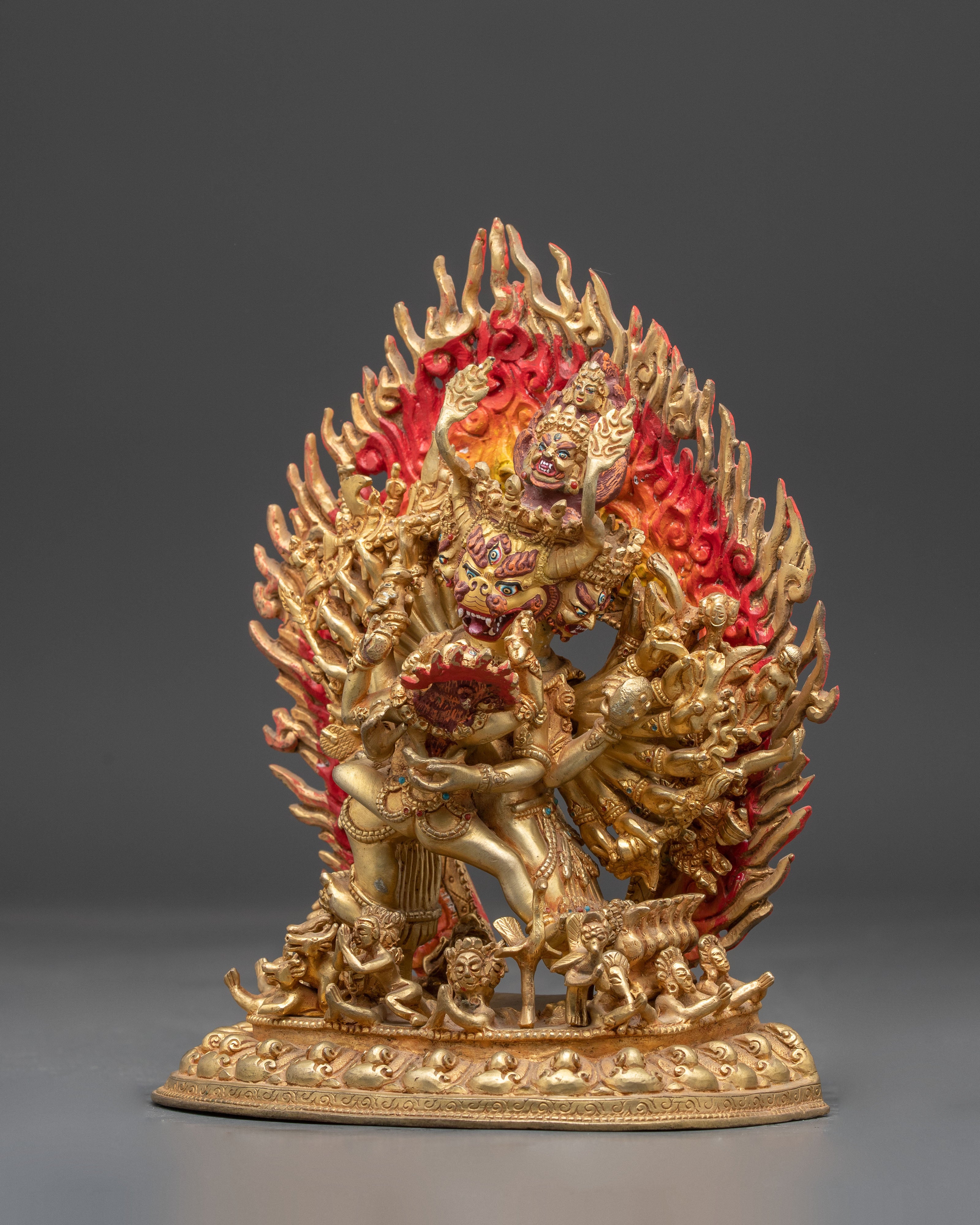 Tibetan Yamantaka With Consort Statue | Wrathful Deity Sculpture