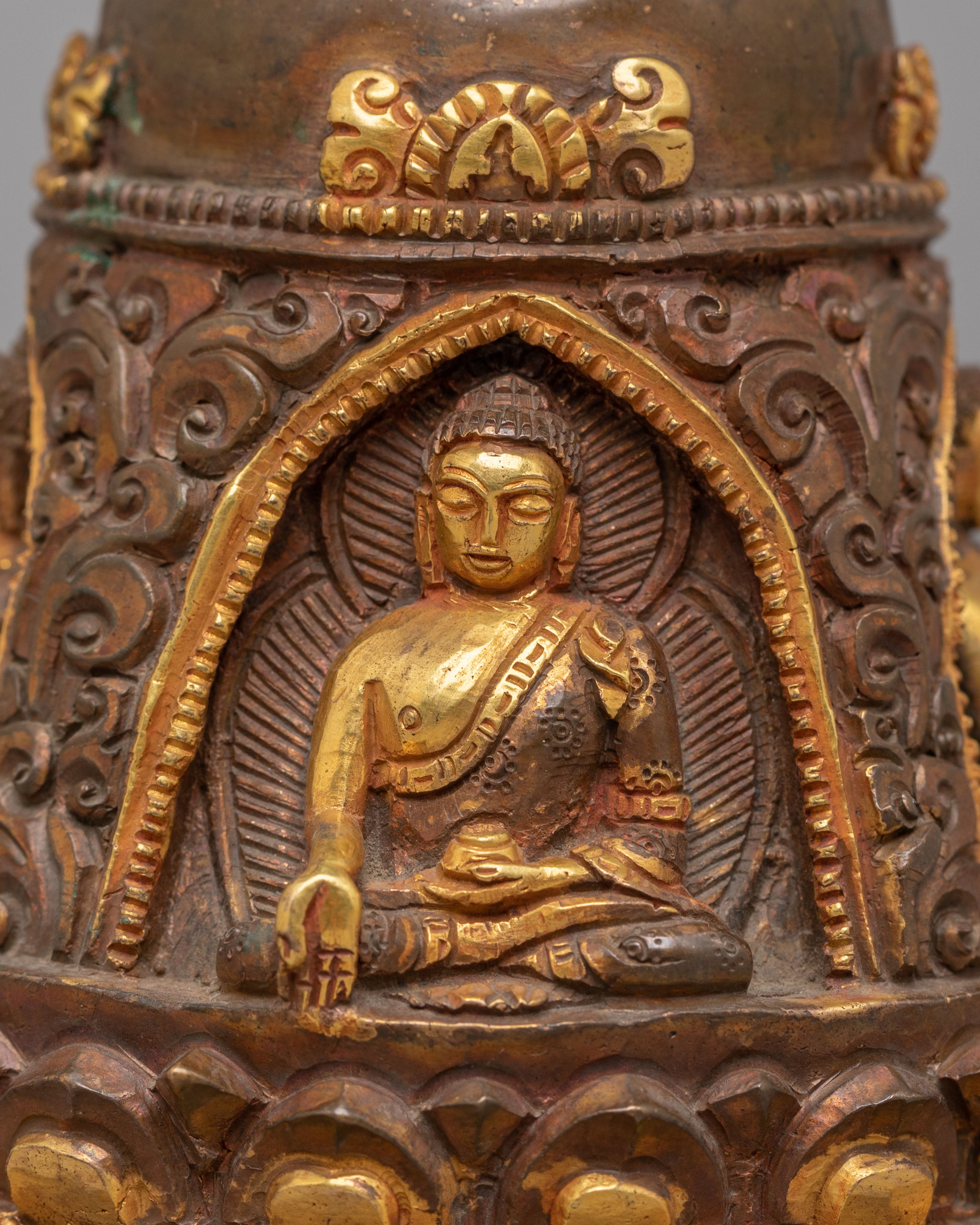 Sacred Carved Stupa with Deities | Perfect for Meditation and Spiritual Decor