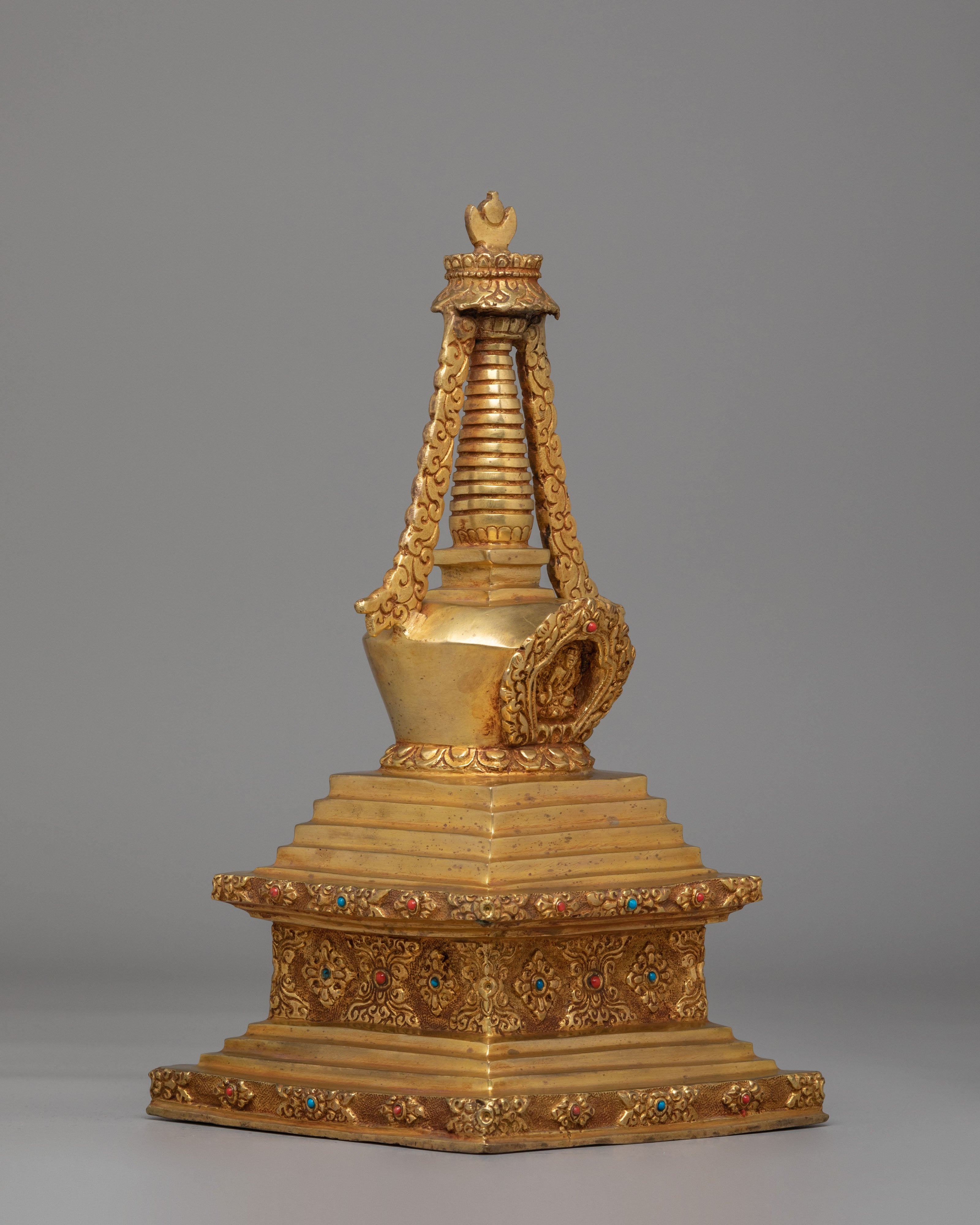 Handmade Sacred Enlightenment Stupa | Gold Plated Buddhist Decor