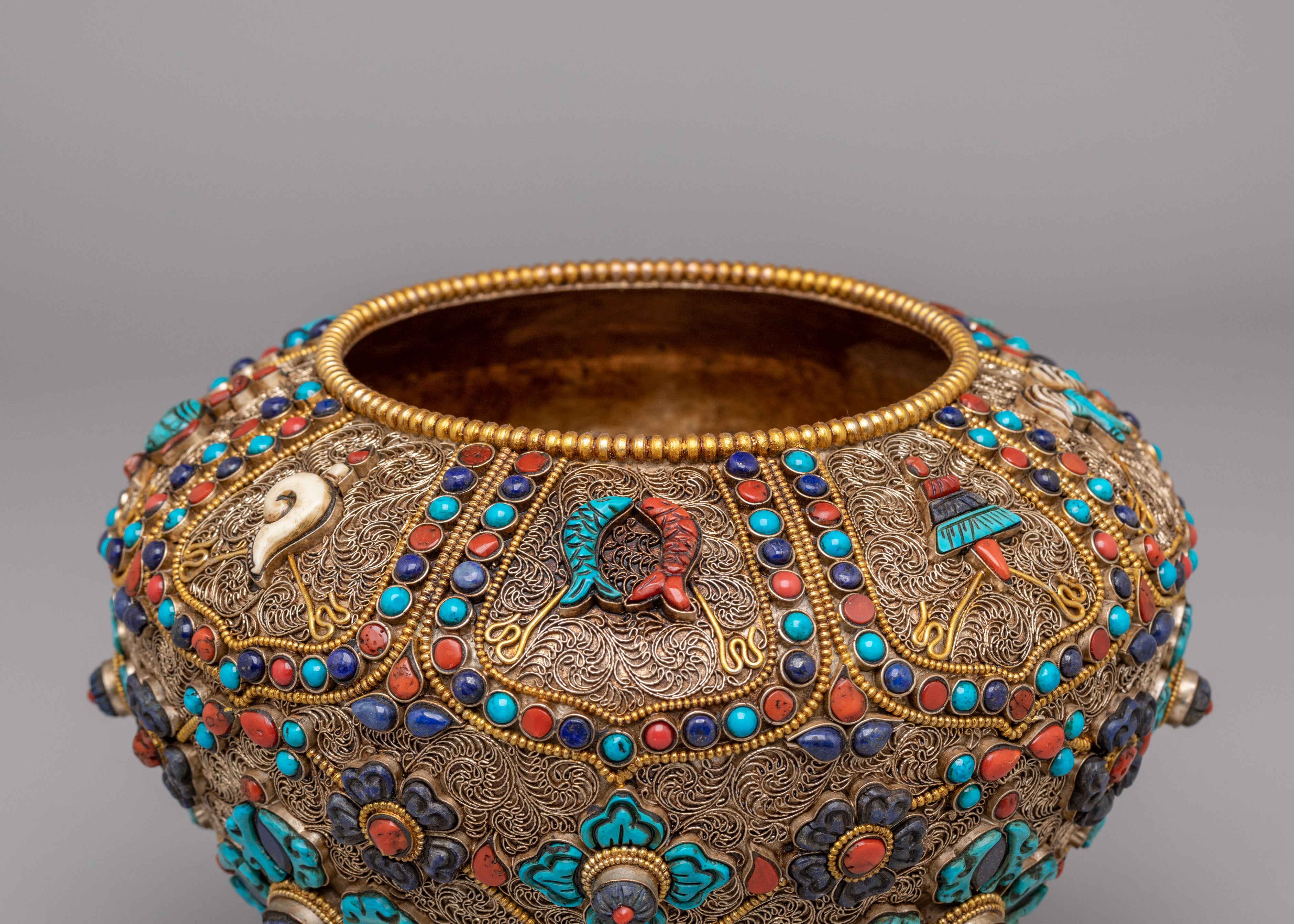 Ceremonial Ritual Rice Pot | Tibetan Ceremonial Offering Vessel