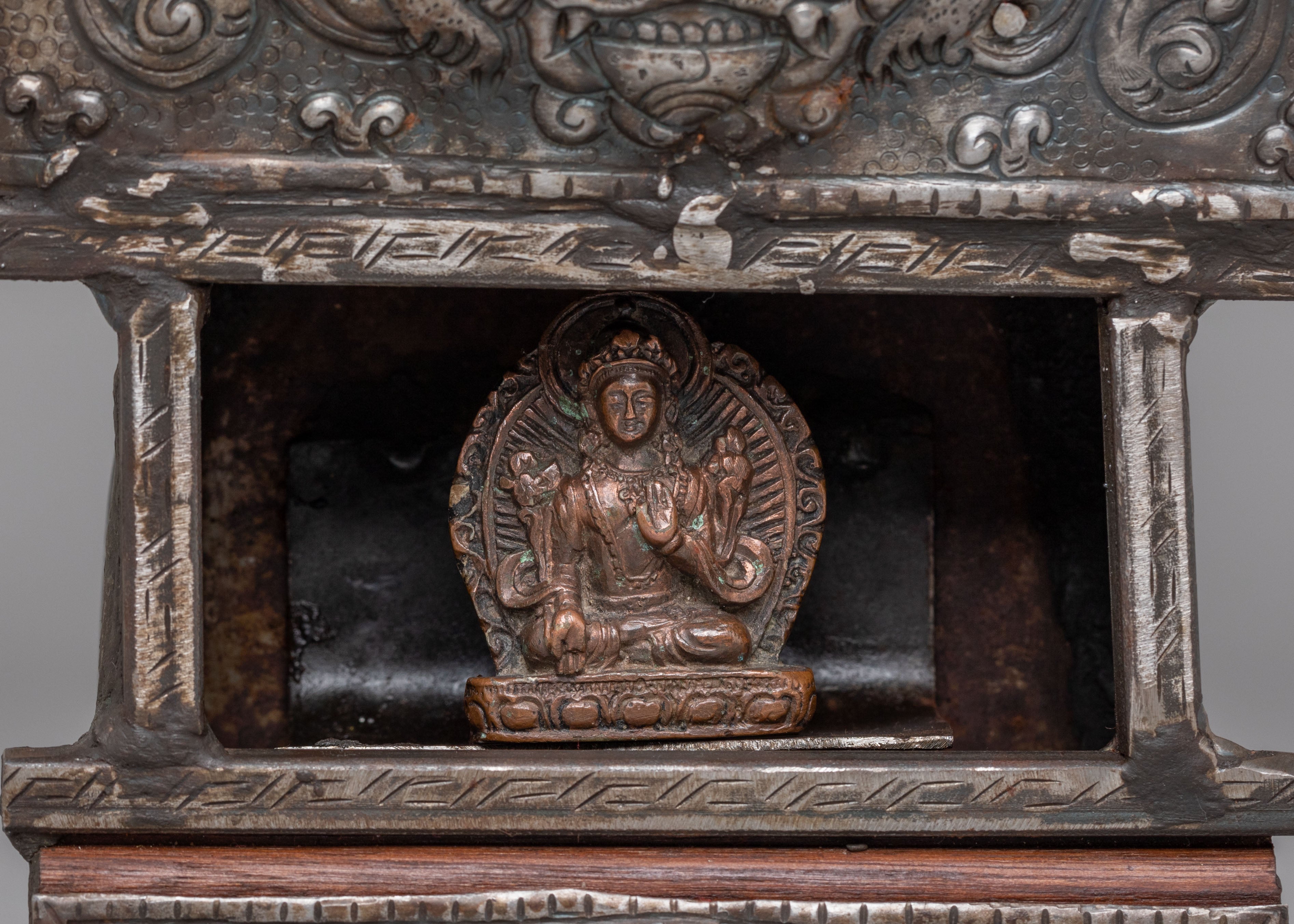 Himalayan Altar Box with Statue | Sacred Ritual Storage for Meditation