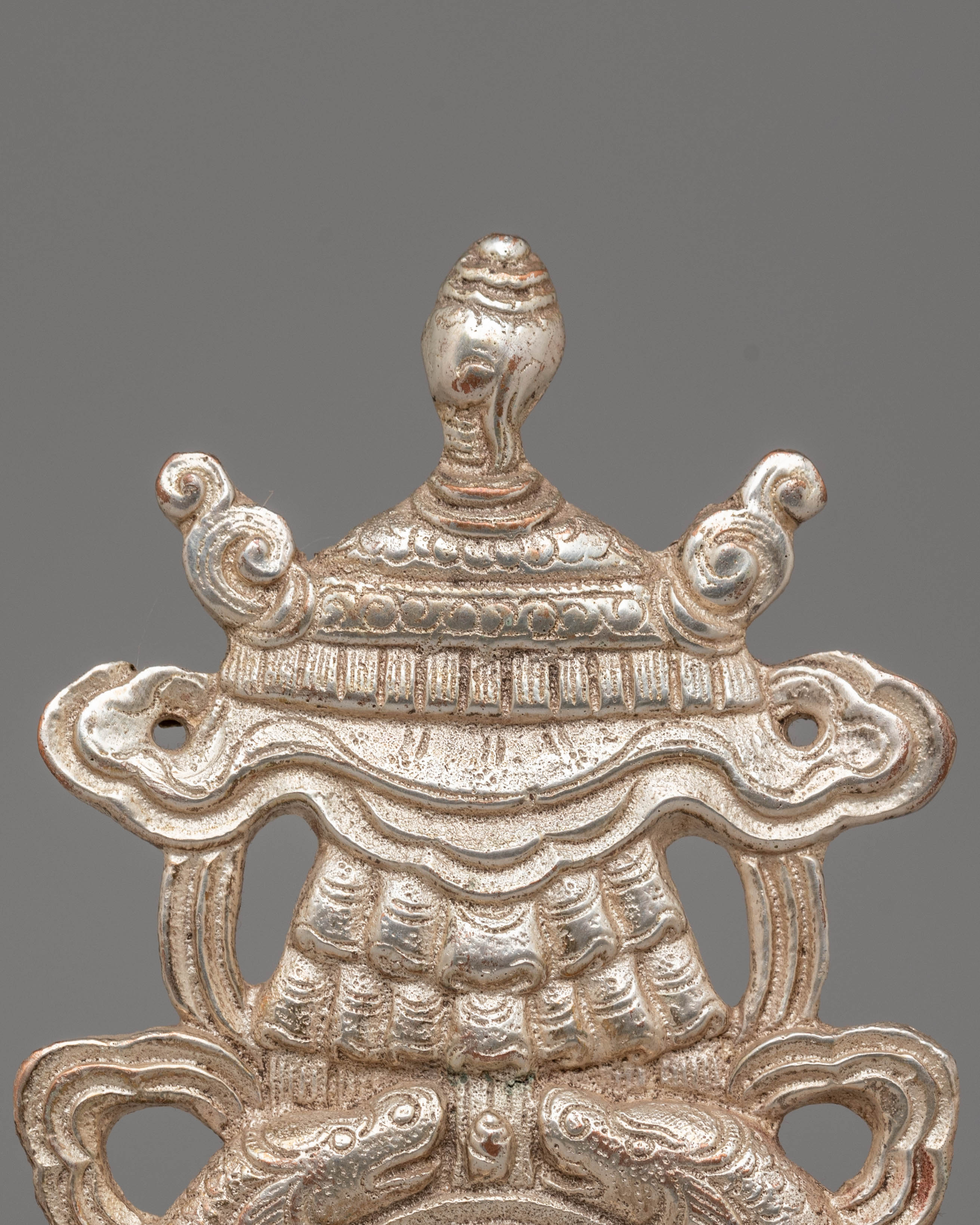 Handcrafted Silver Auspicious Symbol | Tibetan Ritual Decor