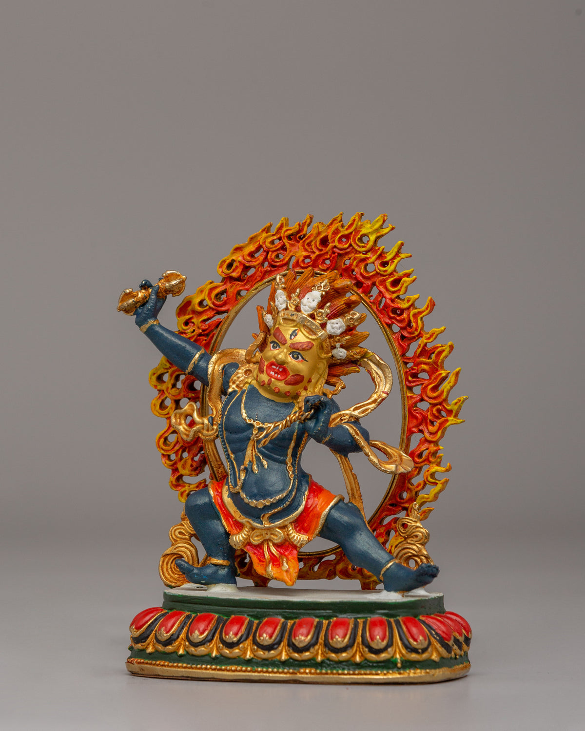 Tibetan Wrathful Vajrapani Sculpture | 24K Gold Plated Tibetan Protector