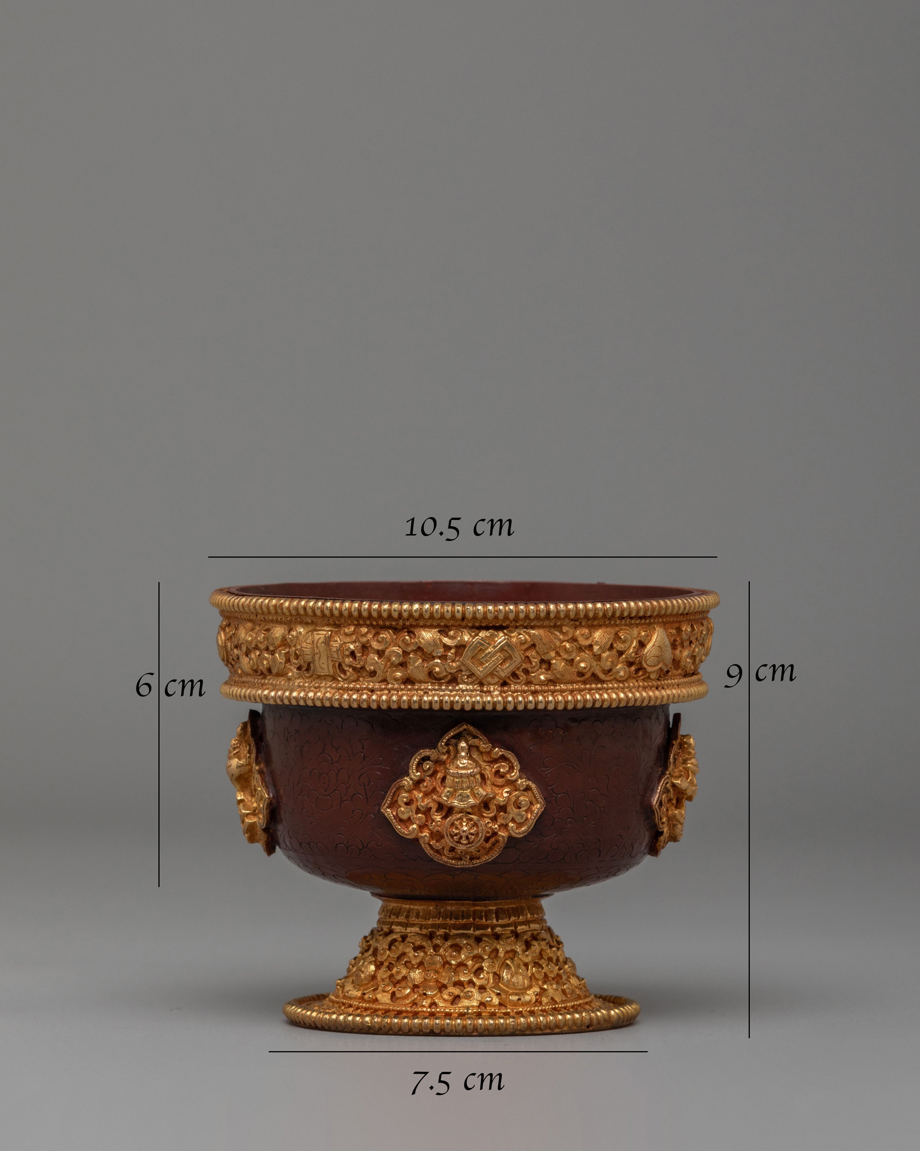 Himalayan Buddhist Offering Bowls | Copper Offering Bowl Set with Gold Finish
