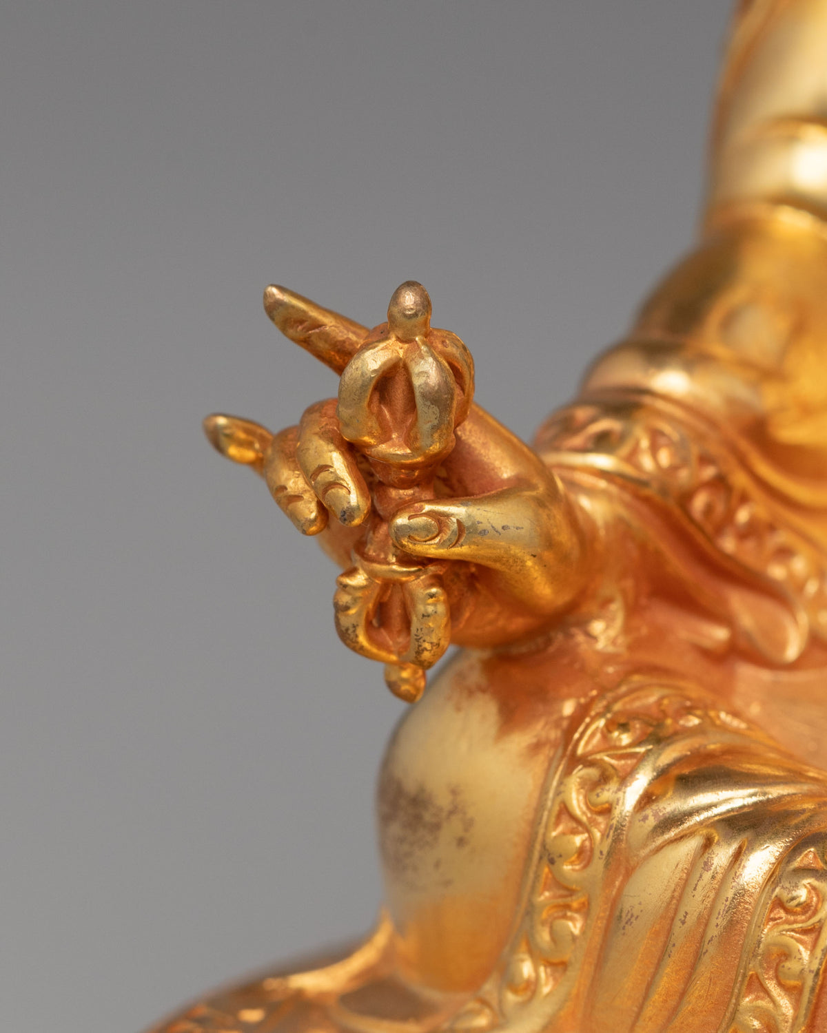 Machine Made Padmasambhava Statue | 24K Gold Plated Copper Buddhist Sculpture