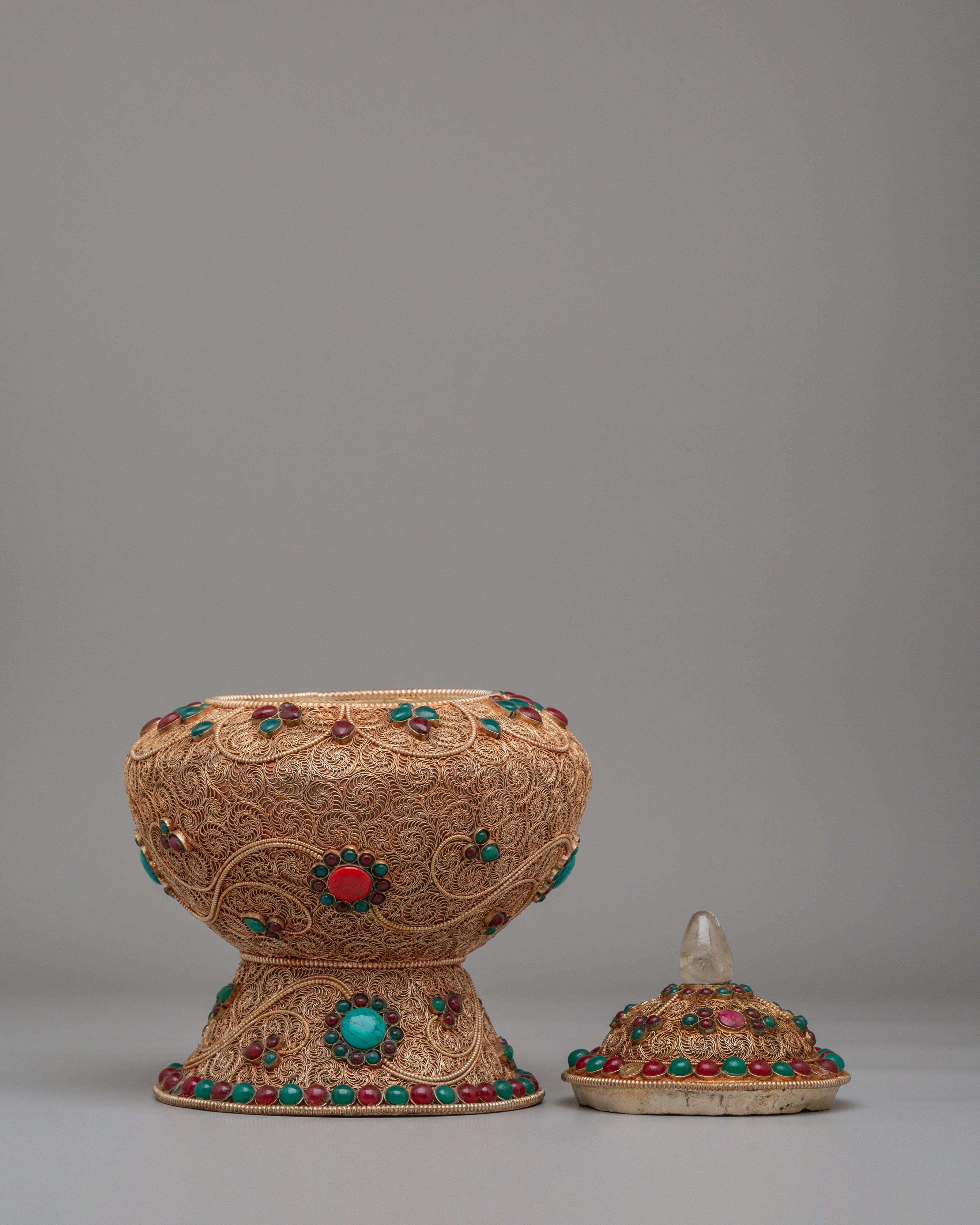 Tibetan Filigree Rice Pot | Handcrafted Ritual Vessel