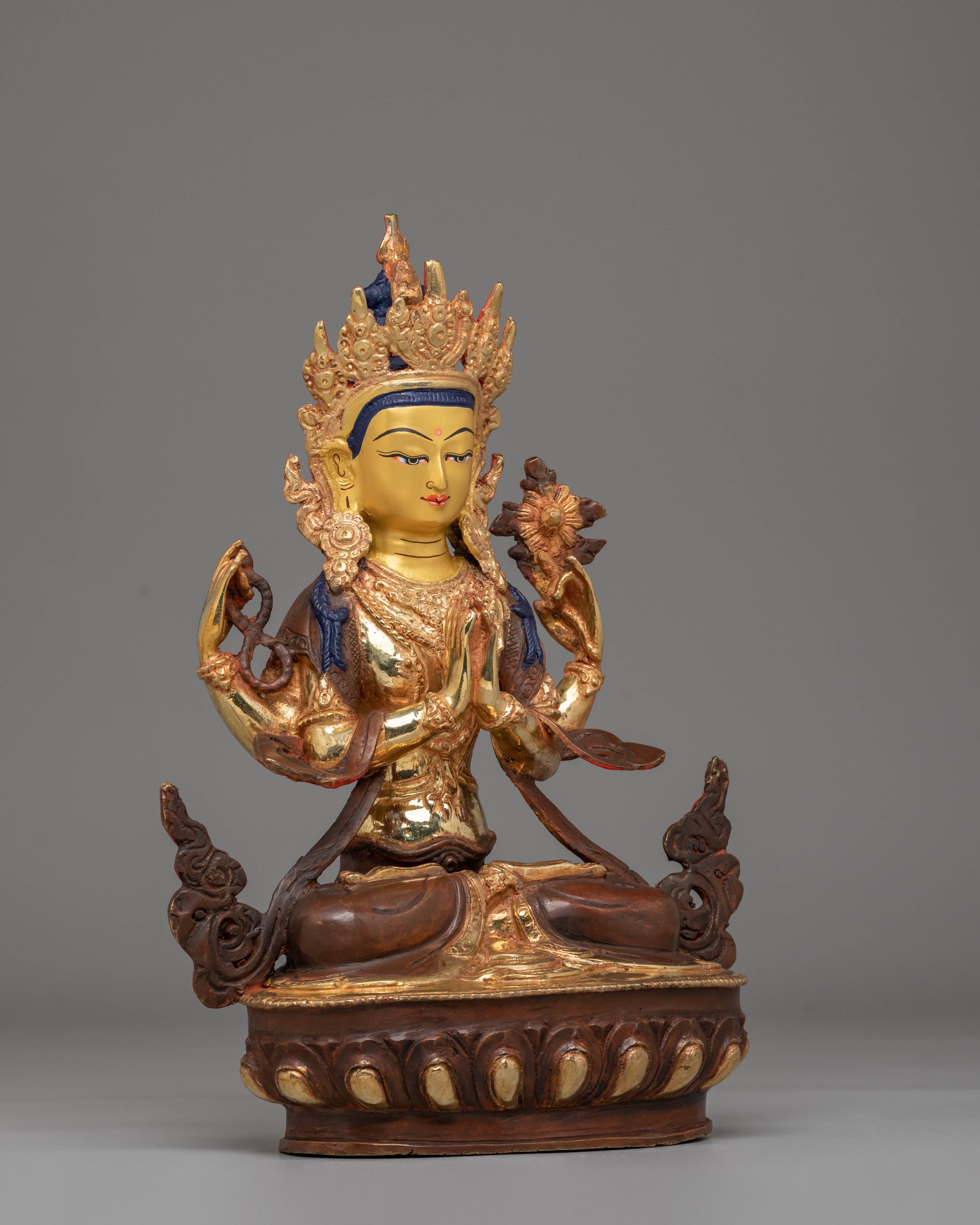 Tibetan Compassion Bodhisattva Statue | 24K Gold Plated Buddhist Sculpture