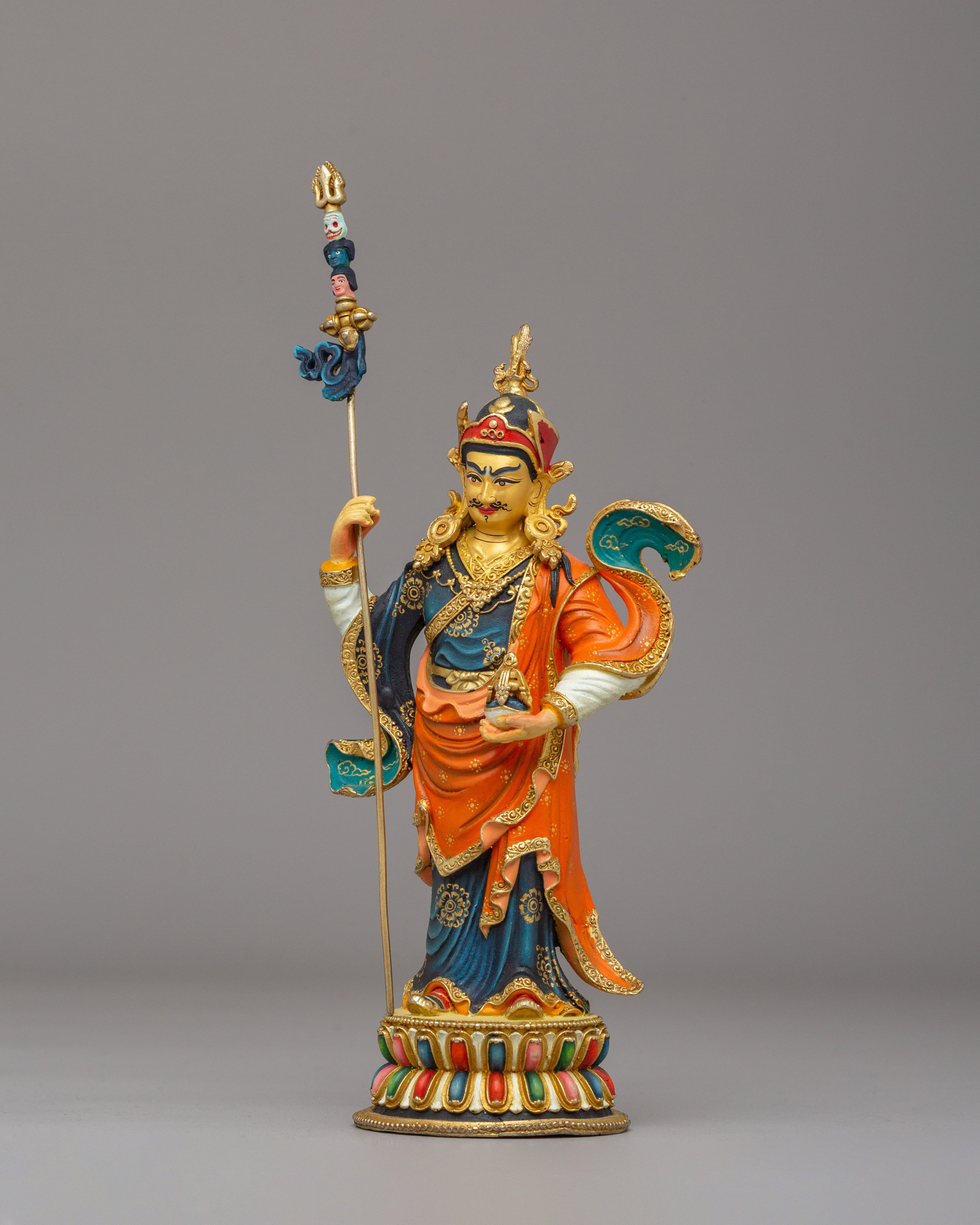 Tibetan Standing Guru Rinpoche Statue | Handcrafted Copper Figure for Altar