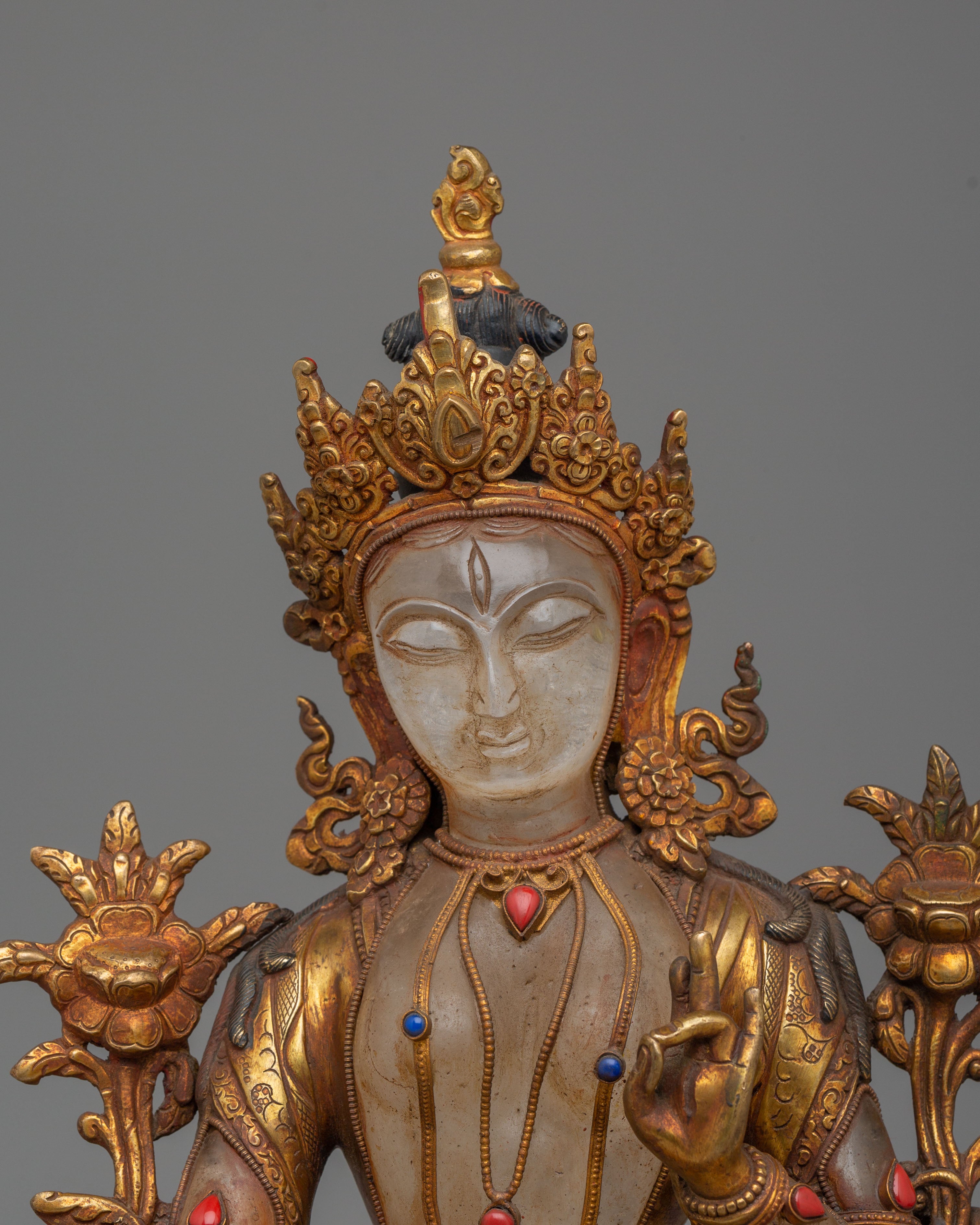 Spiritual Green Tara Decor Statue | Handcrafted Gemstone Figurine for Meditation