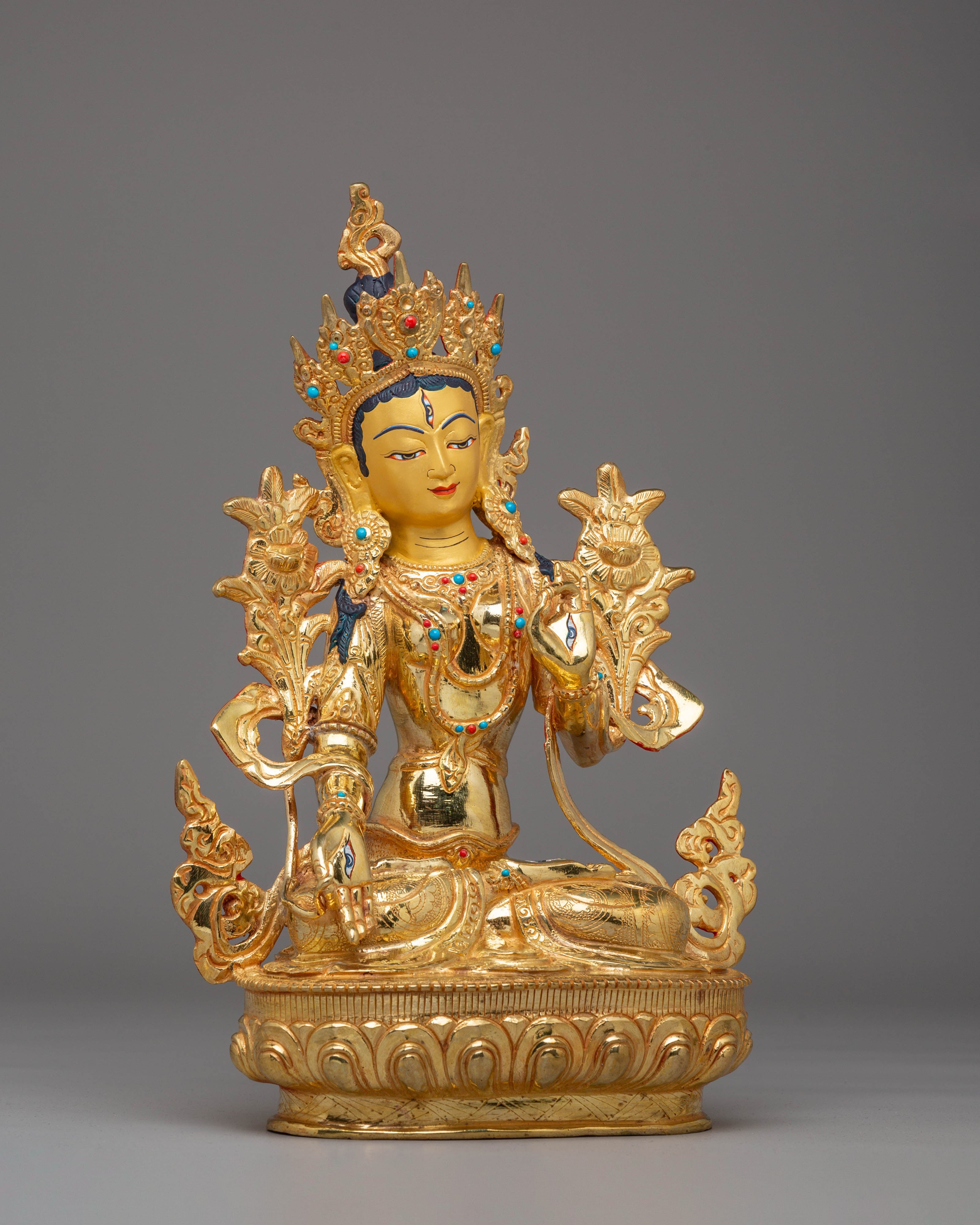 Handcrafted White Tara Copper Statue | Traditional Himalayan Artwork
