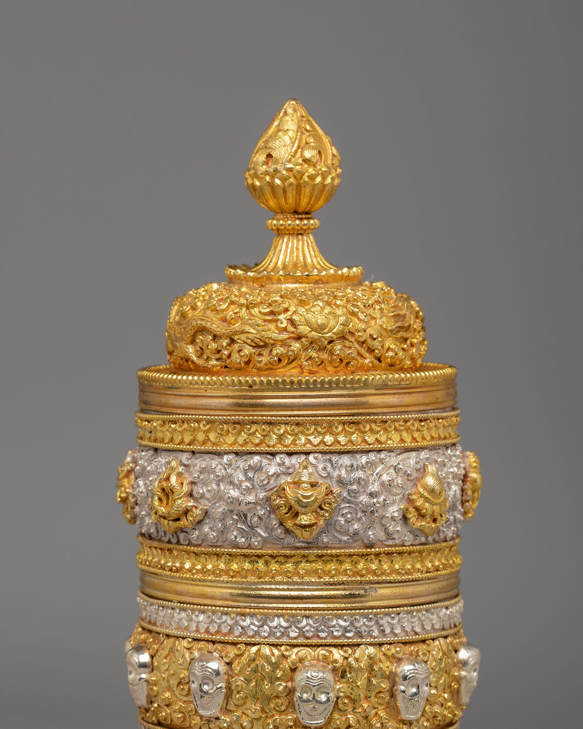 Sacred Buddhist Rice Pot | Gold & Silver Plated Copper Ritual Offering Vessel