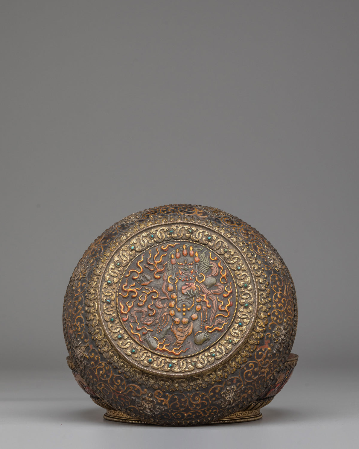 Handcrafted Tibetan Decorative Pot | Dragon and Double Dorje Artwork