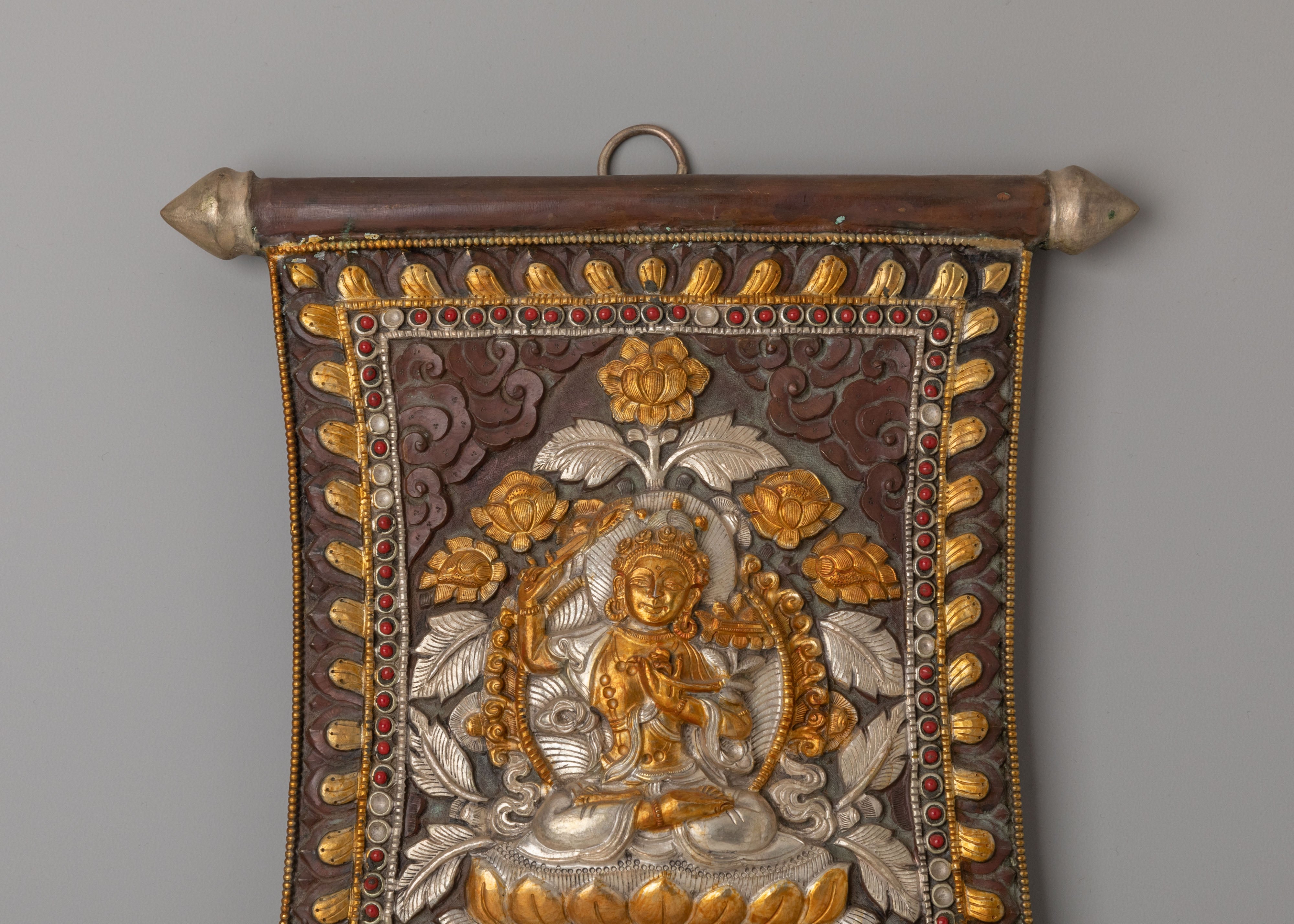 Manjushri Deity Metal Thangka | Symbol of Knowledge and Enlightenment